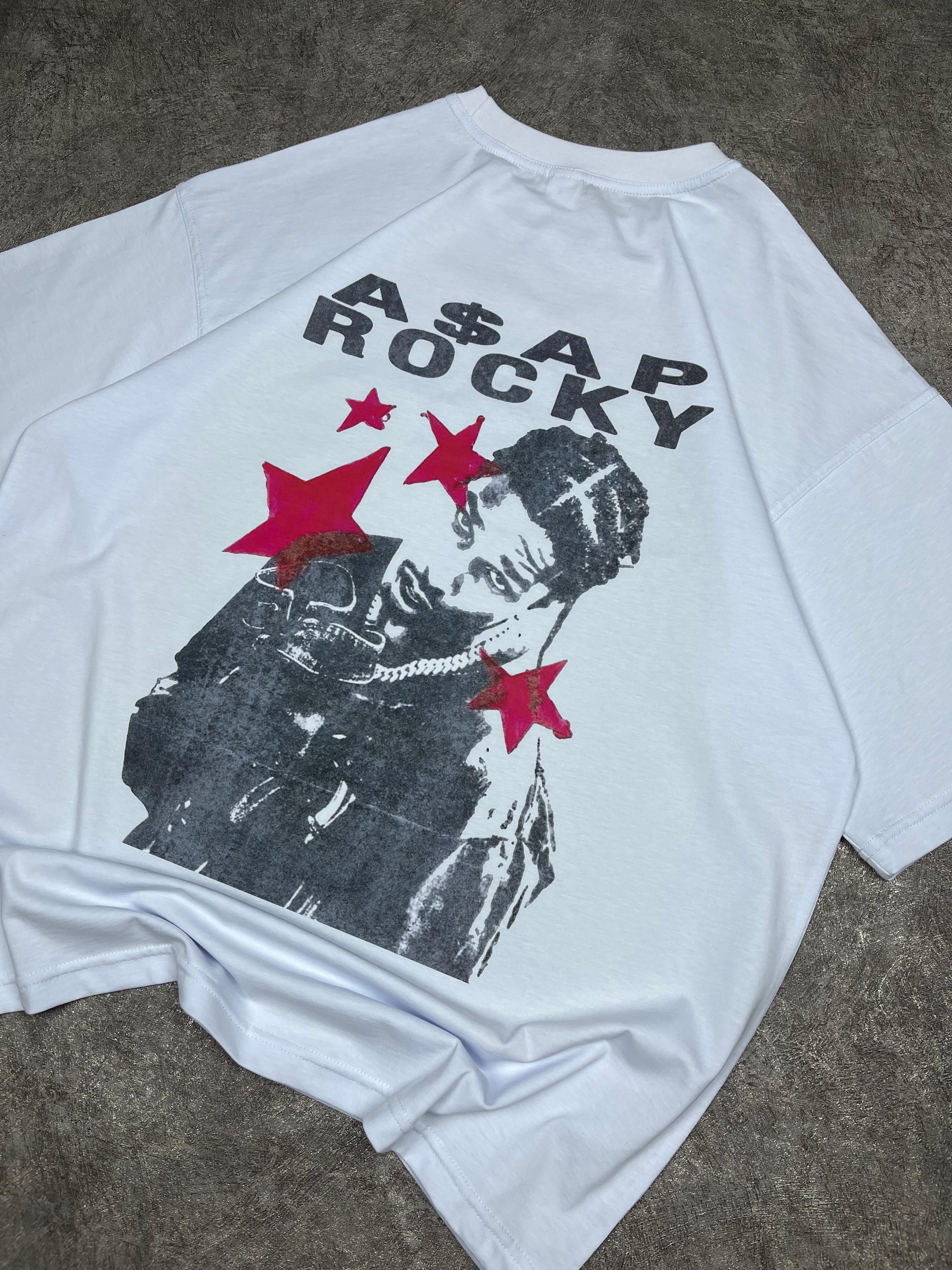 Asap Rocky Baskılı Oversize Beyaz Tişört