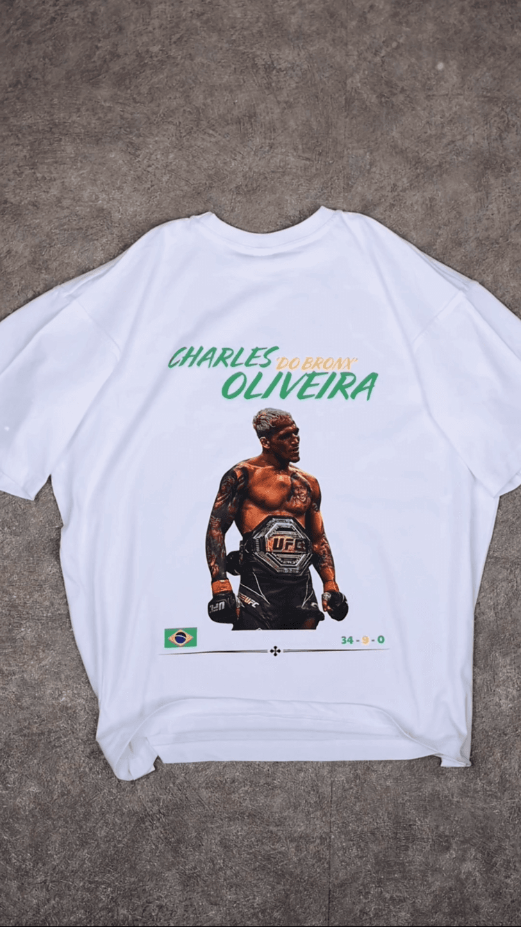 Charles Oliveira Baskılı Oversize Tişört - Beyaz