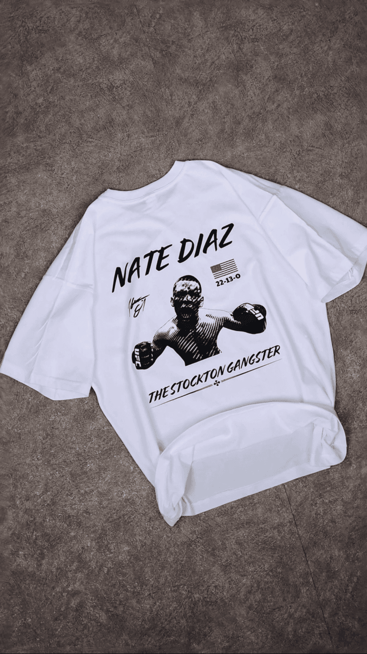 Nate Diaz Baskılı Oversize Beyaz Tişört