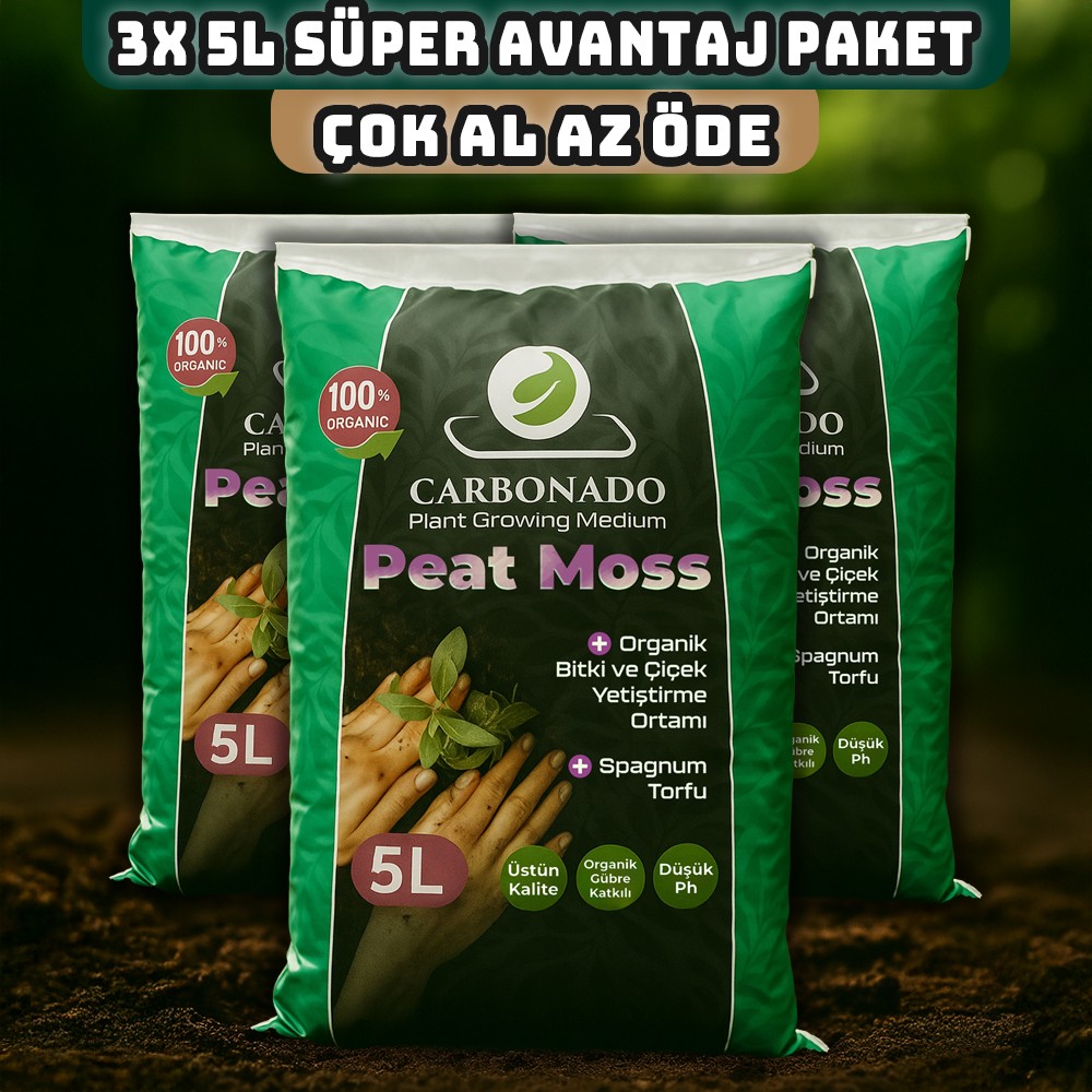 Peat Moss 5L x3 | Doğal Torf Toprağı | Saksı Bitkileri İçin Yüksek Nem Tutar - Süper Avantaj Paket
