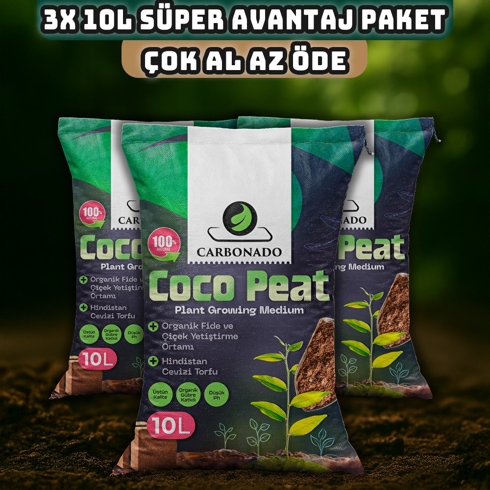 Cocopeat 10L x3 | Organik Hindistan Cevizi Torfu | Bitki Kökleri İçin Doğal Güç - Süper Avantaj Paket