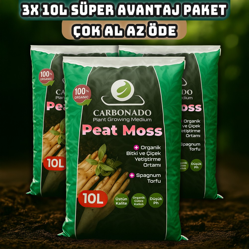 Peat Moss 10L x3 | Yüksek Hacimli Torf | Saksı Bitkileri ve Fide İçin - Süper Avantaj Paket