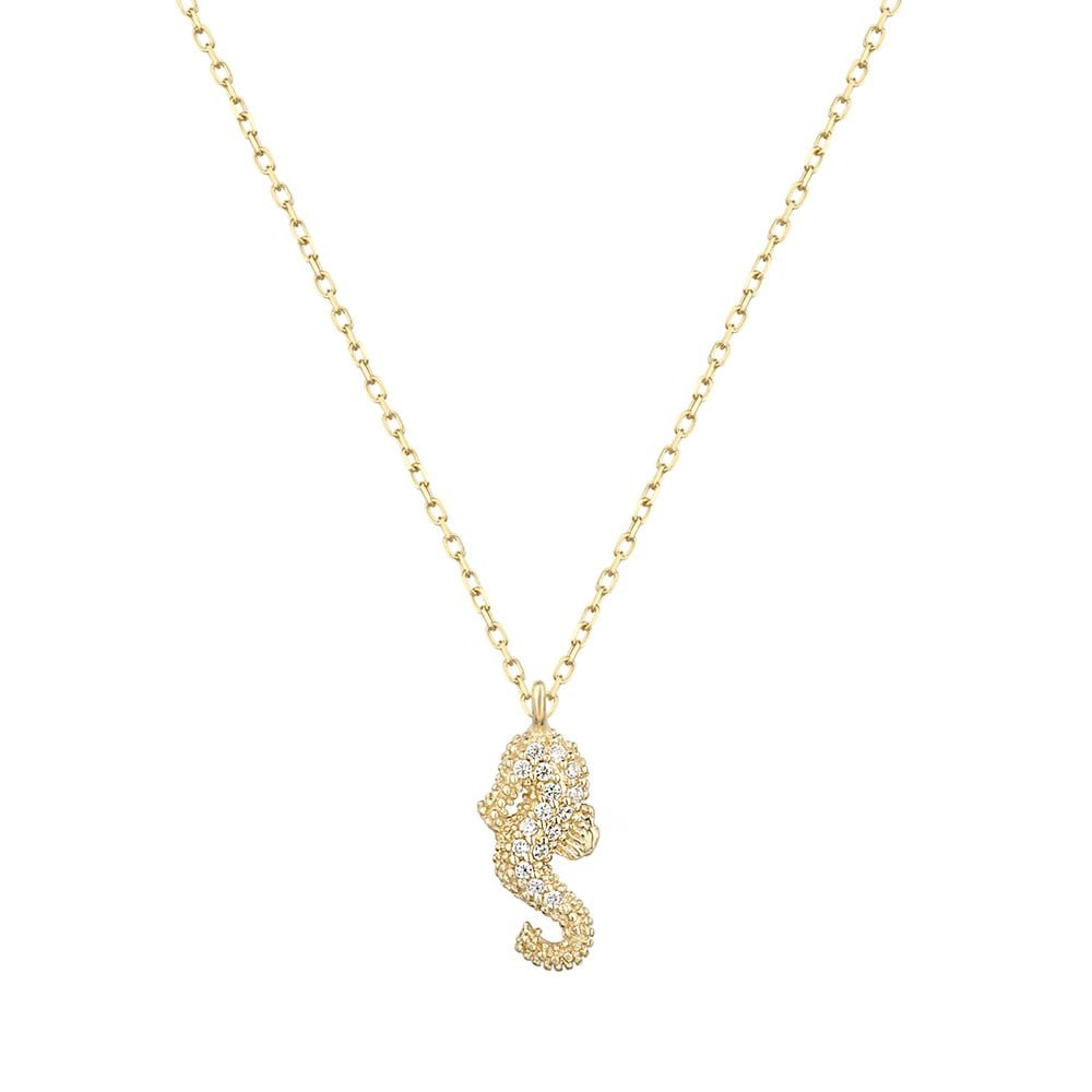 Silver Necklace with Stone Seahorse Figure