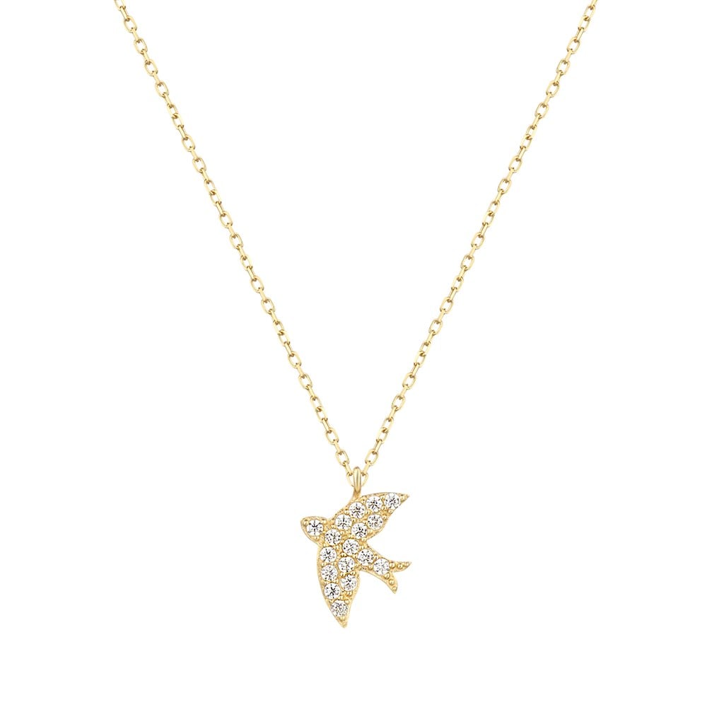 Silver Necklace with Stone Swallow Figure