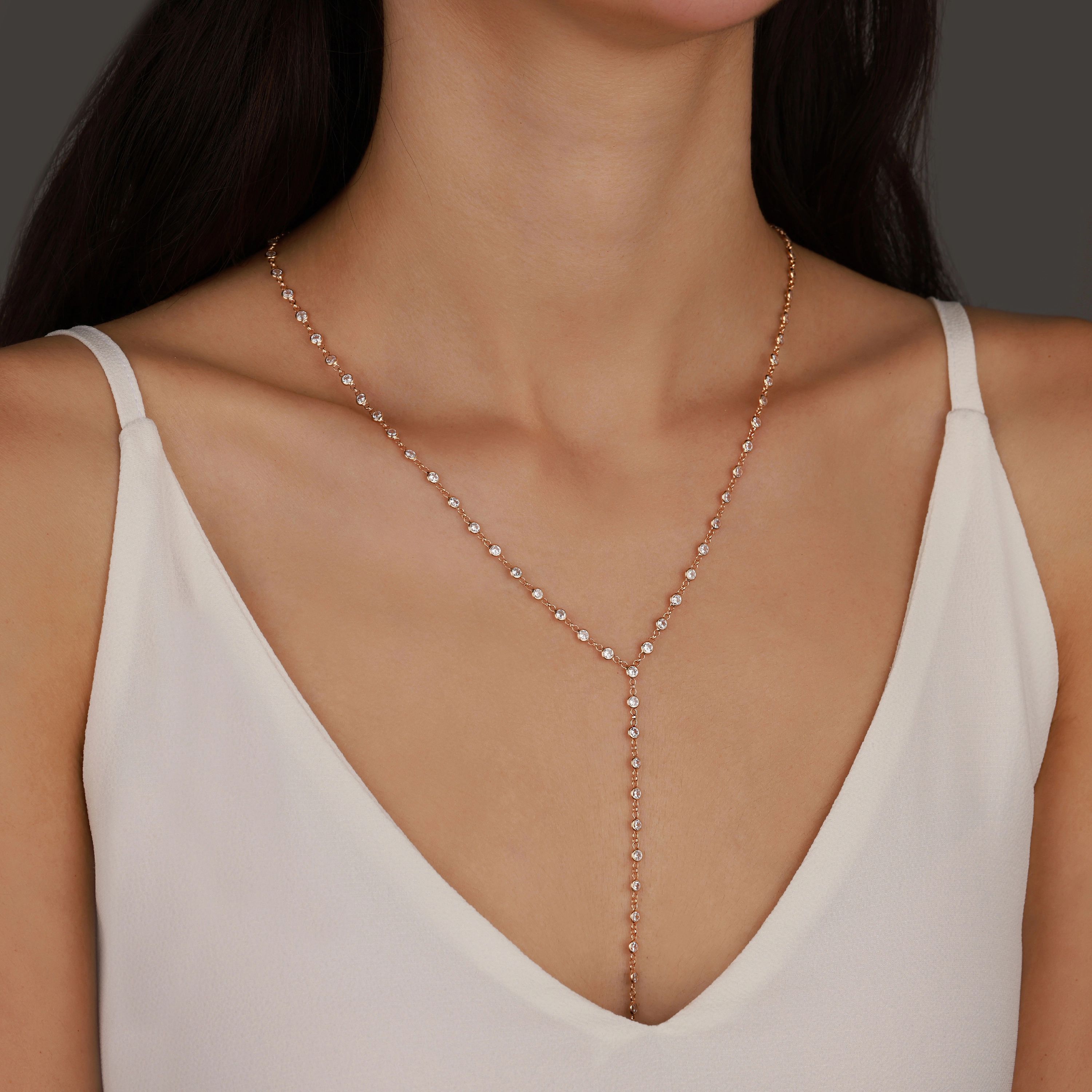 Valeria Sparkling Y-Shape Rose Silver Necklace