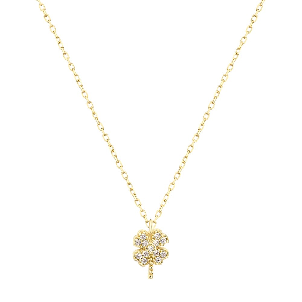 Silver Necklace with Mini Clover Figure and Stone