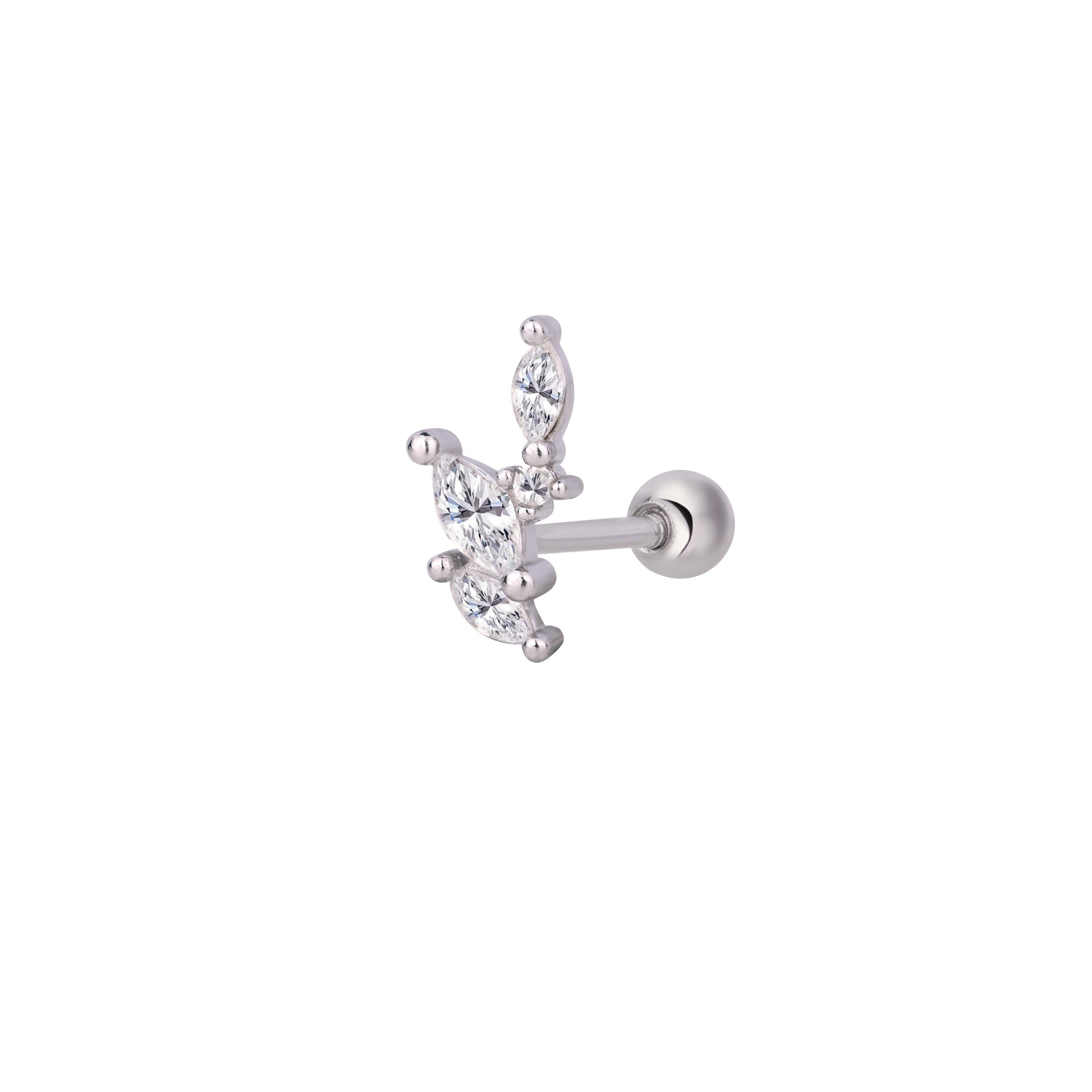 Üç Oval Taş Tragus Gümüş Küpe