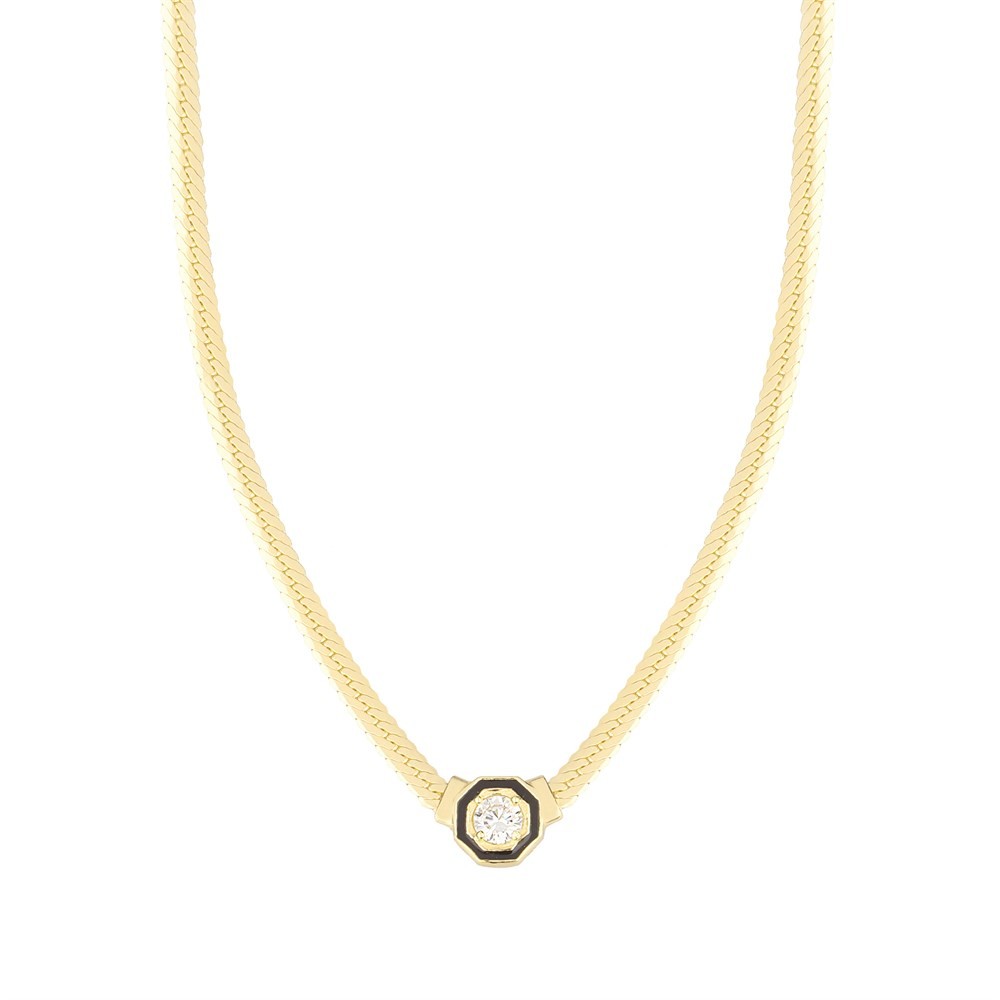 Snake Chain Square Stone Silver Necklace