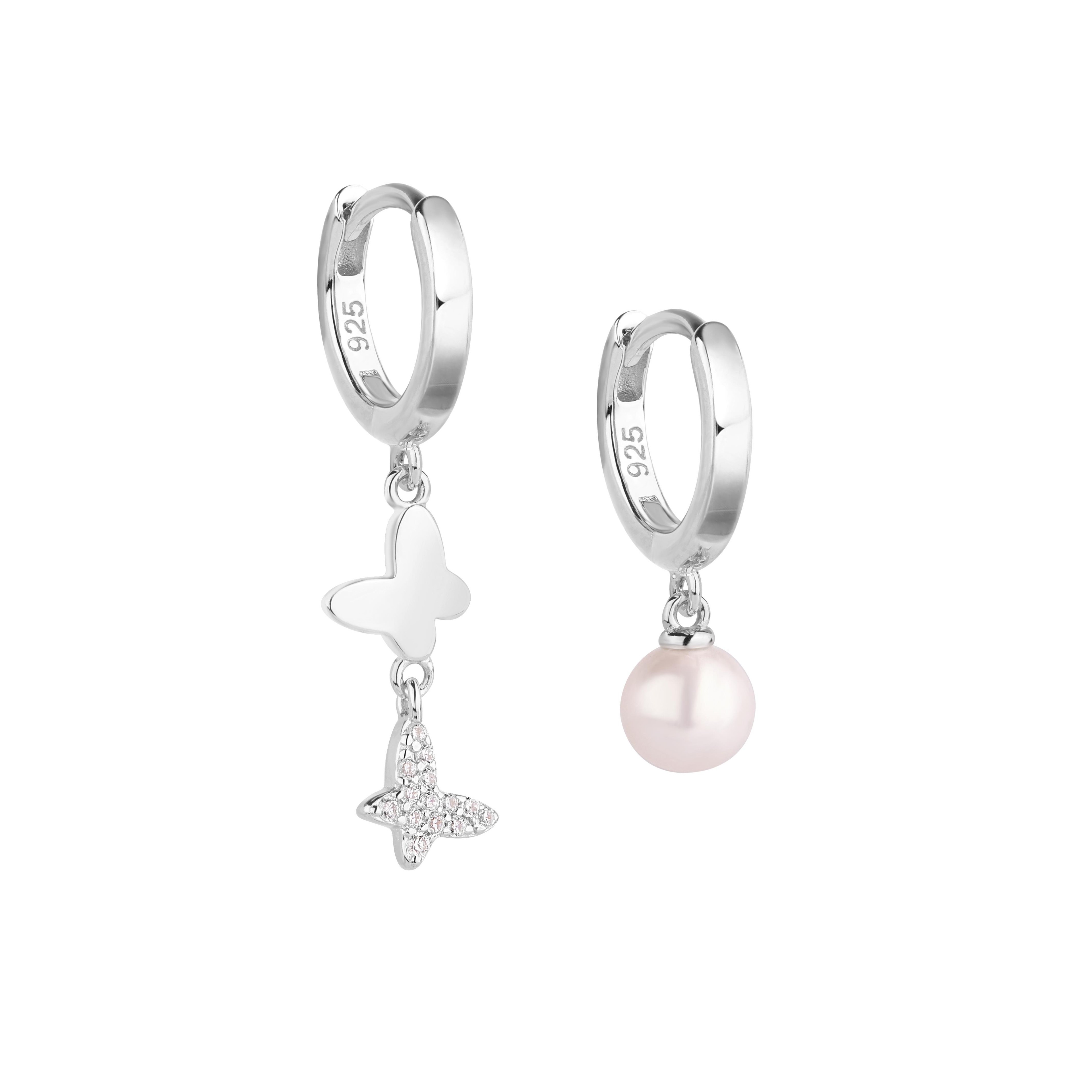 Butterfly Pearl Set Silver Earrings