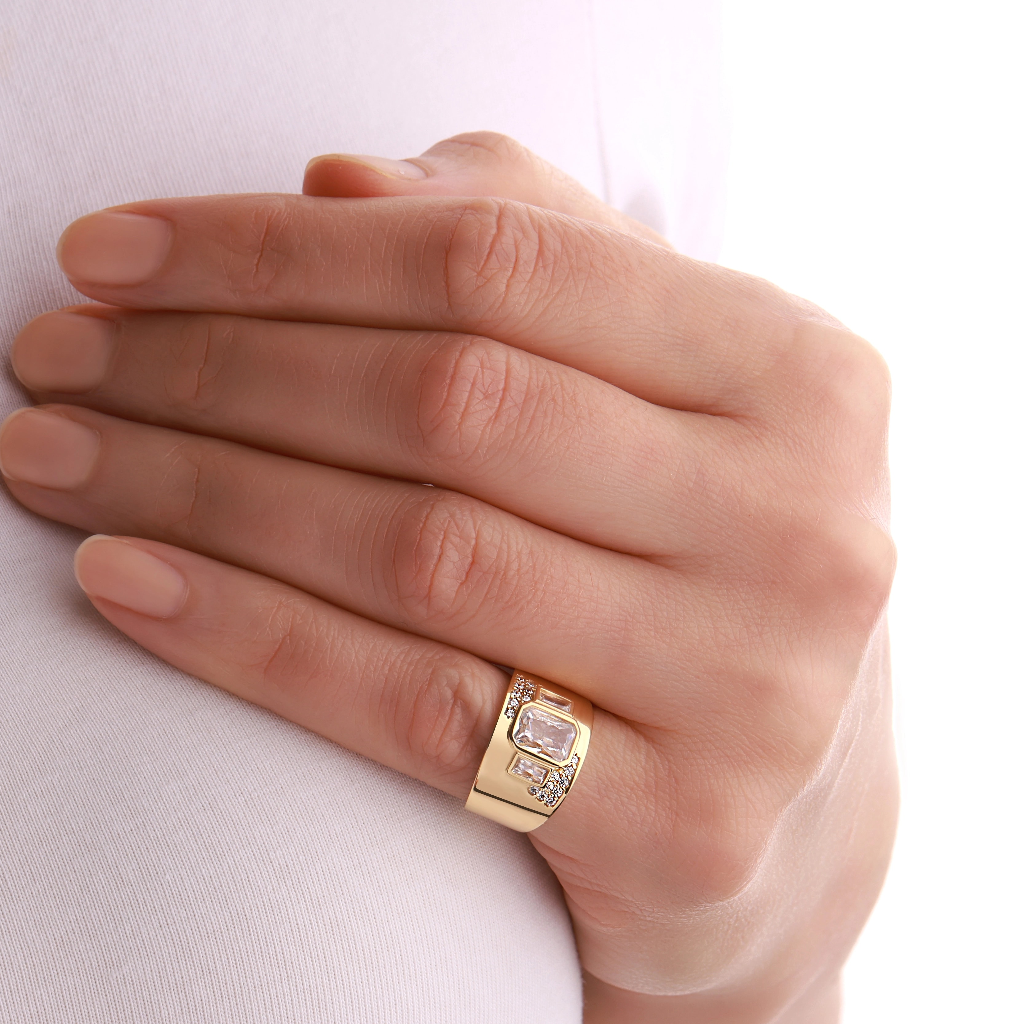 Zare Sterling Silver Pinky Ring with 2 Baguette Stones