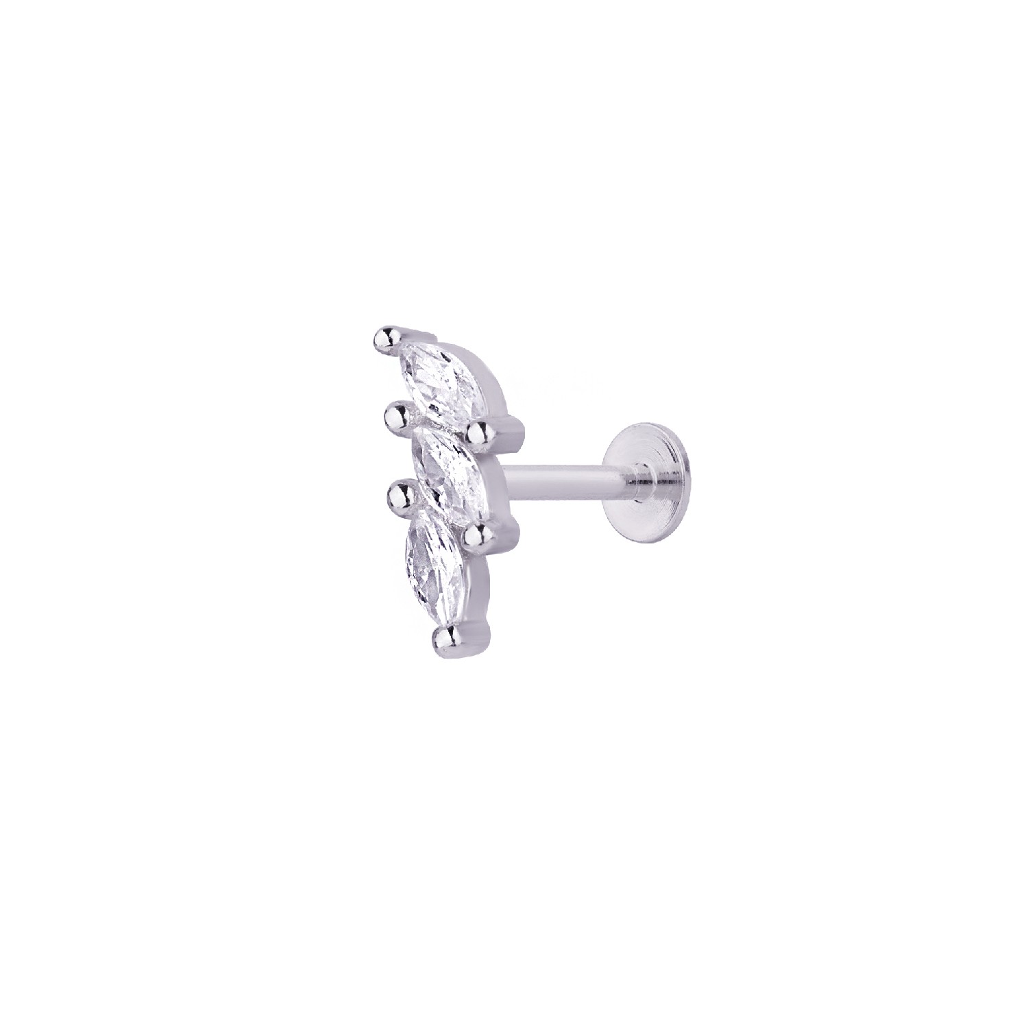 Üç Oval Taşlı Yan Yana Tragus Küpe