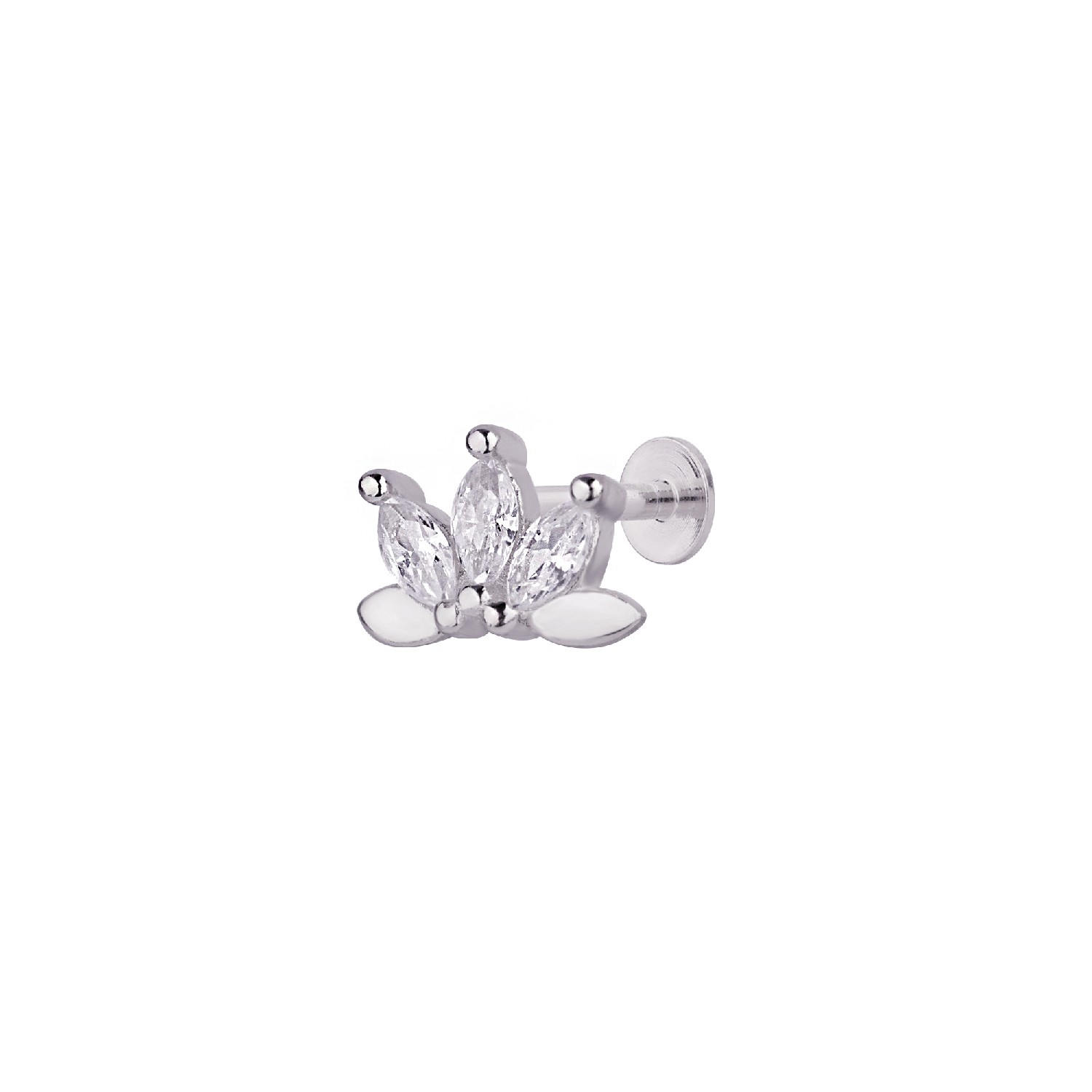 4 Leaf 3 Stone Lotus Tragus Earring