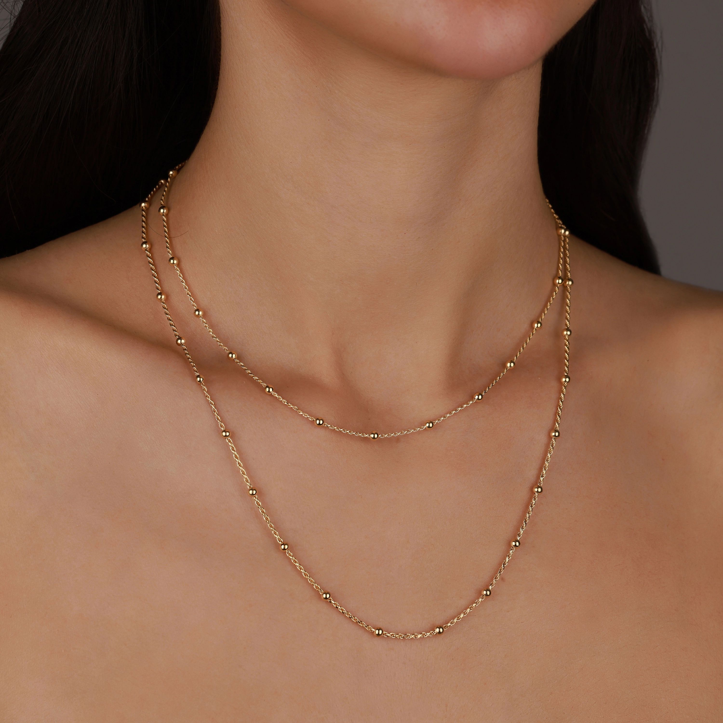 Liora 2.5 MM Bead Detail Thick Twisted Silver Necklace