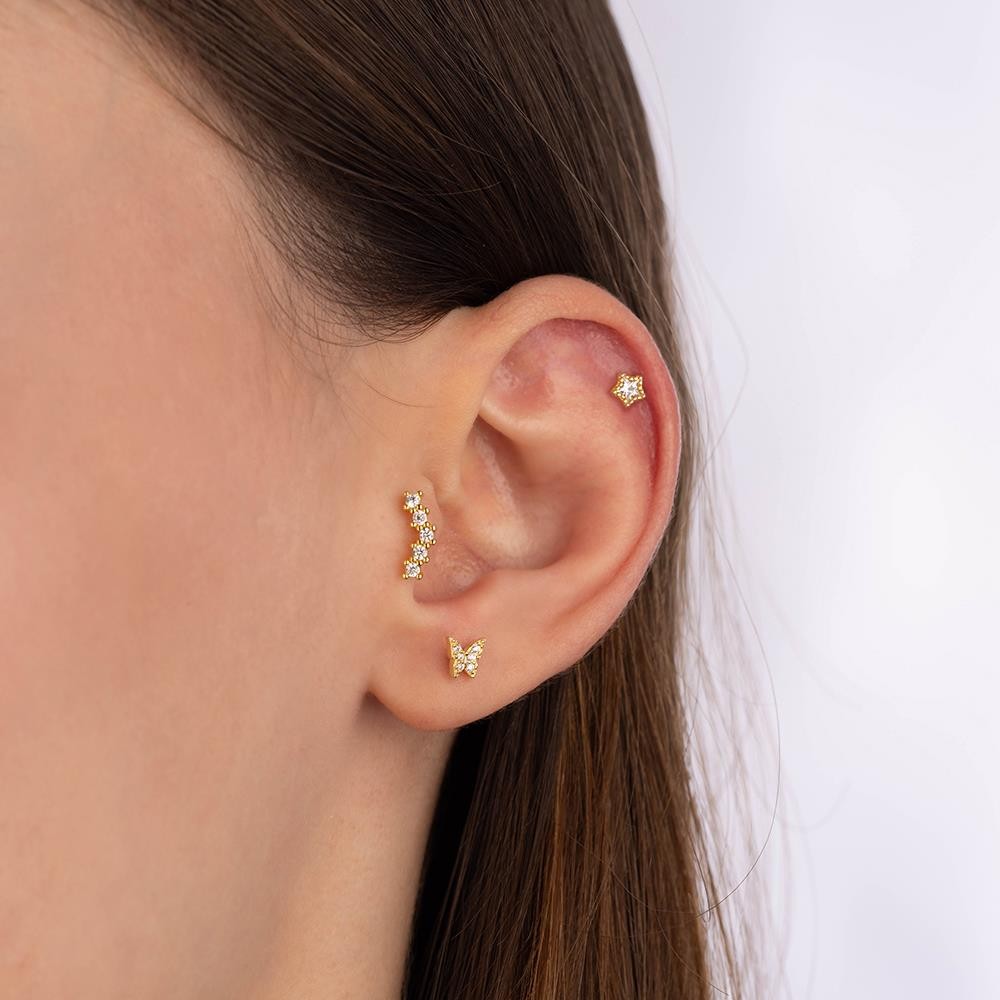 Mini Kelebek Taşlı Tragus Küpe