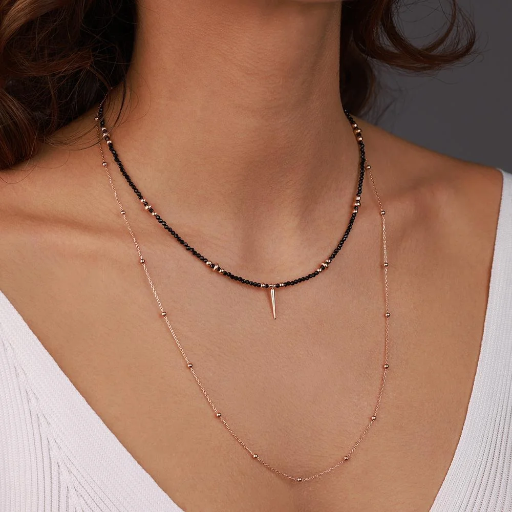 İİki Sıra Zincir Top Top Külah Gümüş Kolye