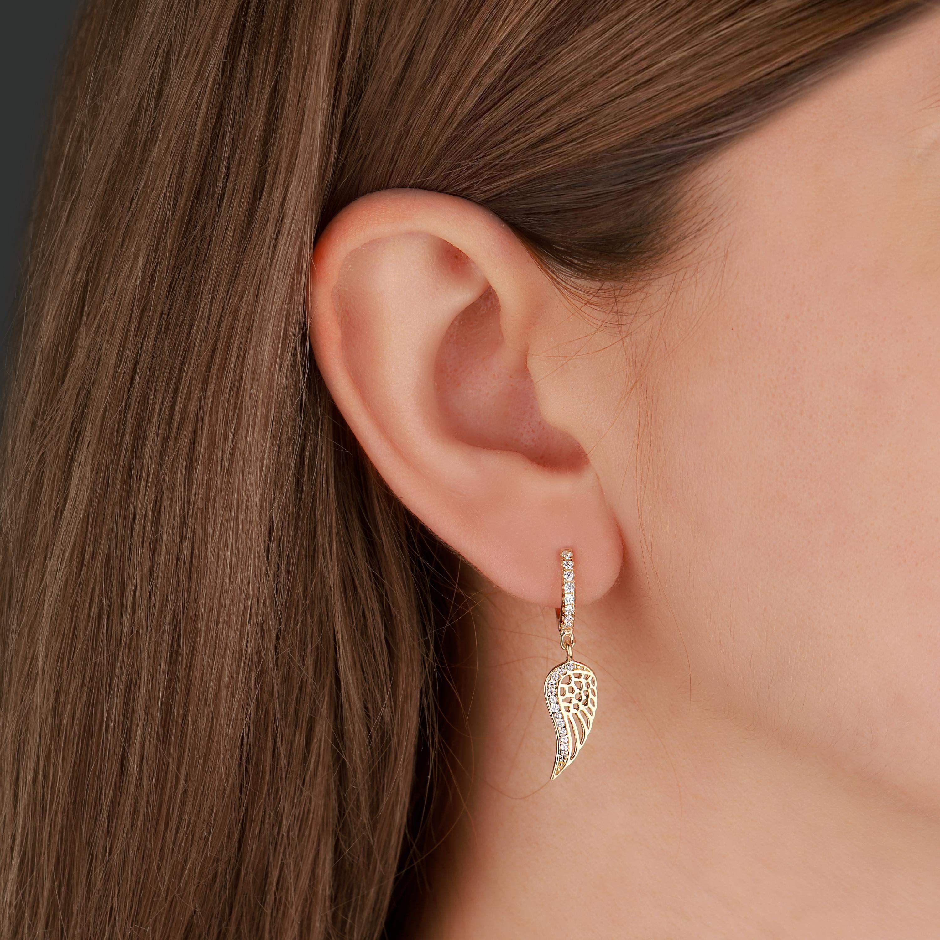 Silver Hoop Earrings with Wing Pendants