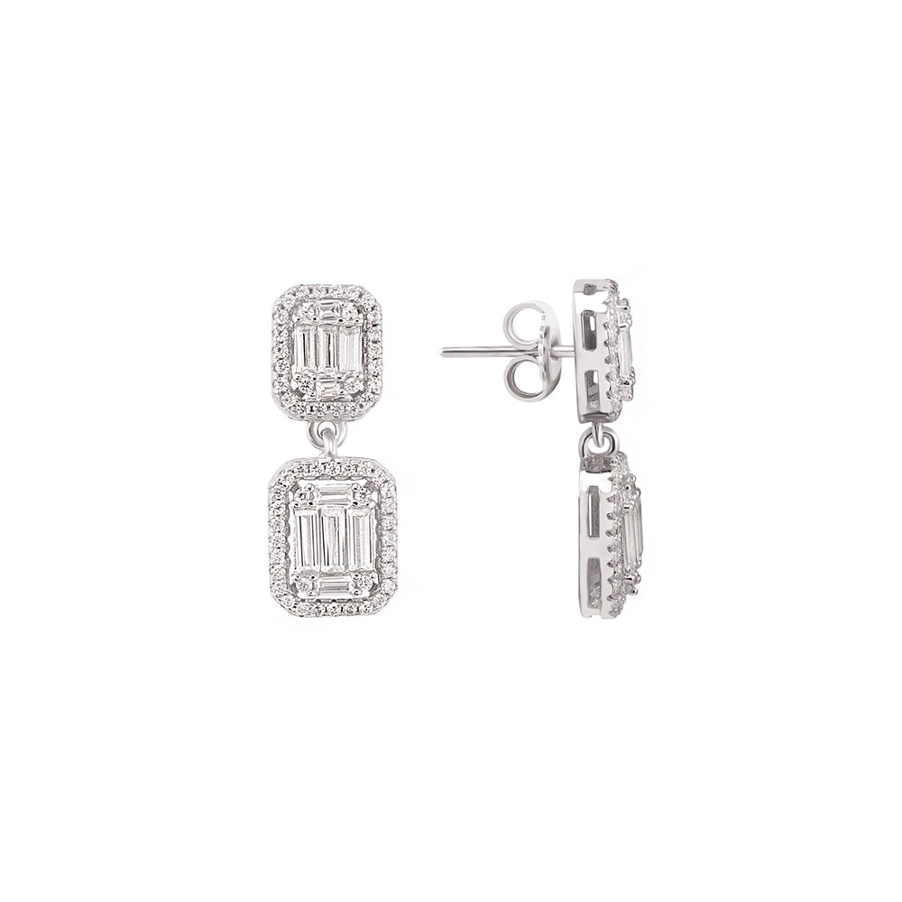 Double Baguette Silver Earrings