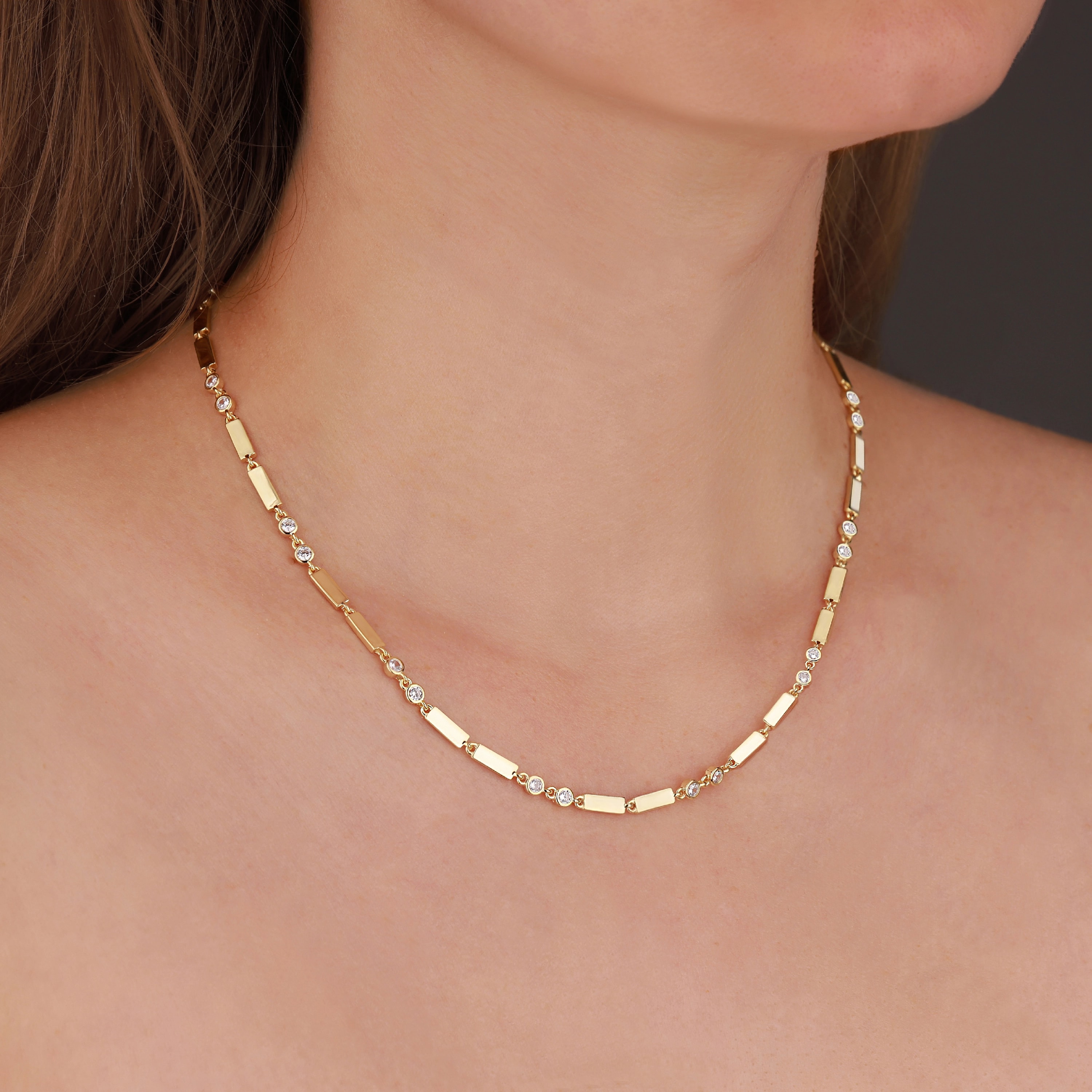 Alenya Zarif Çubuk Taşlı Gümüş Choker