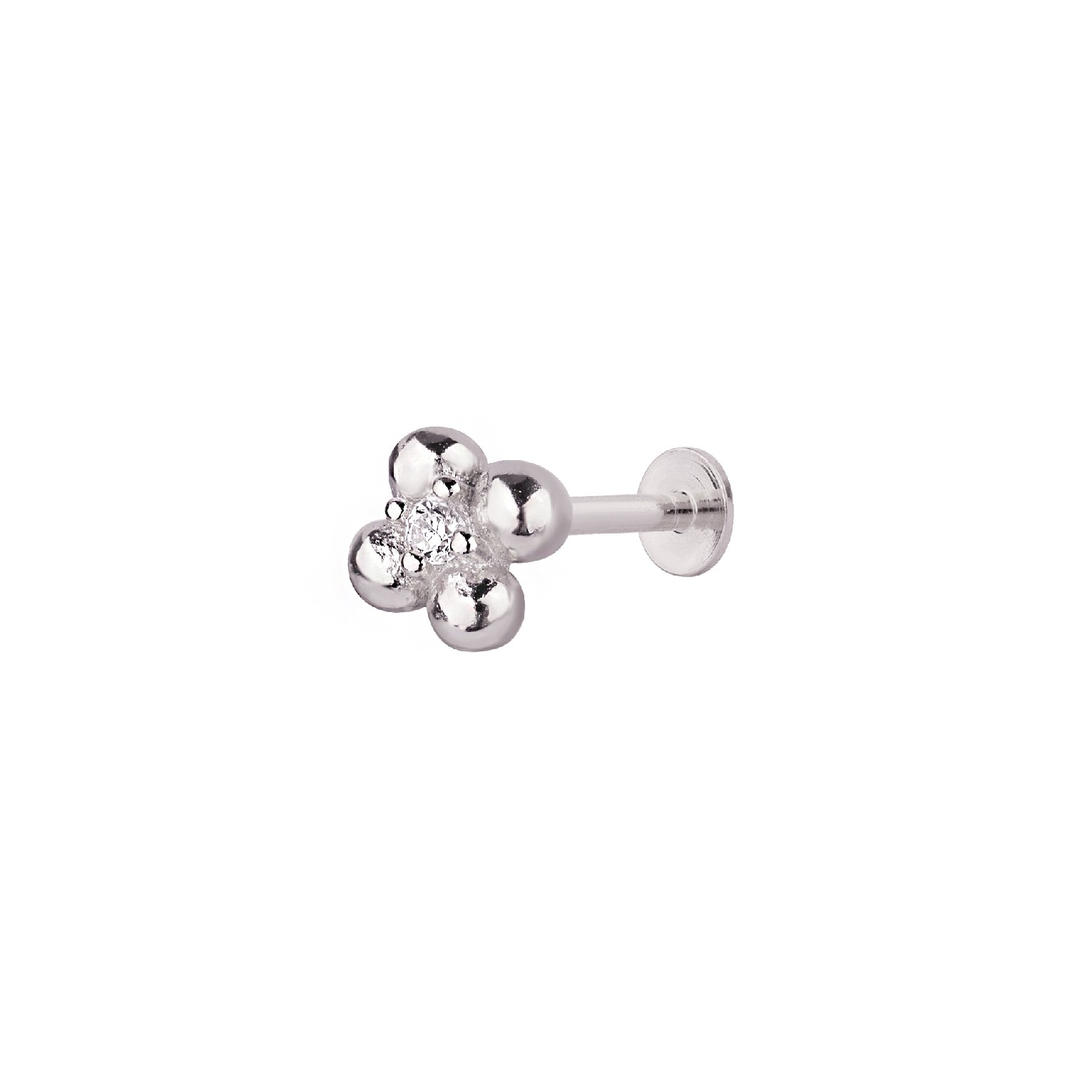 Tragus Earring with Clover Figure and Stone in the Middle