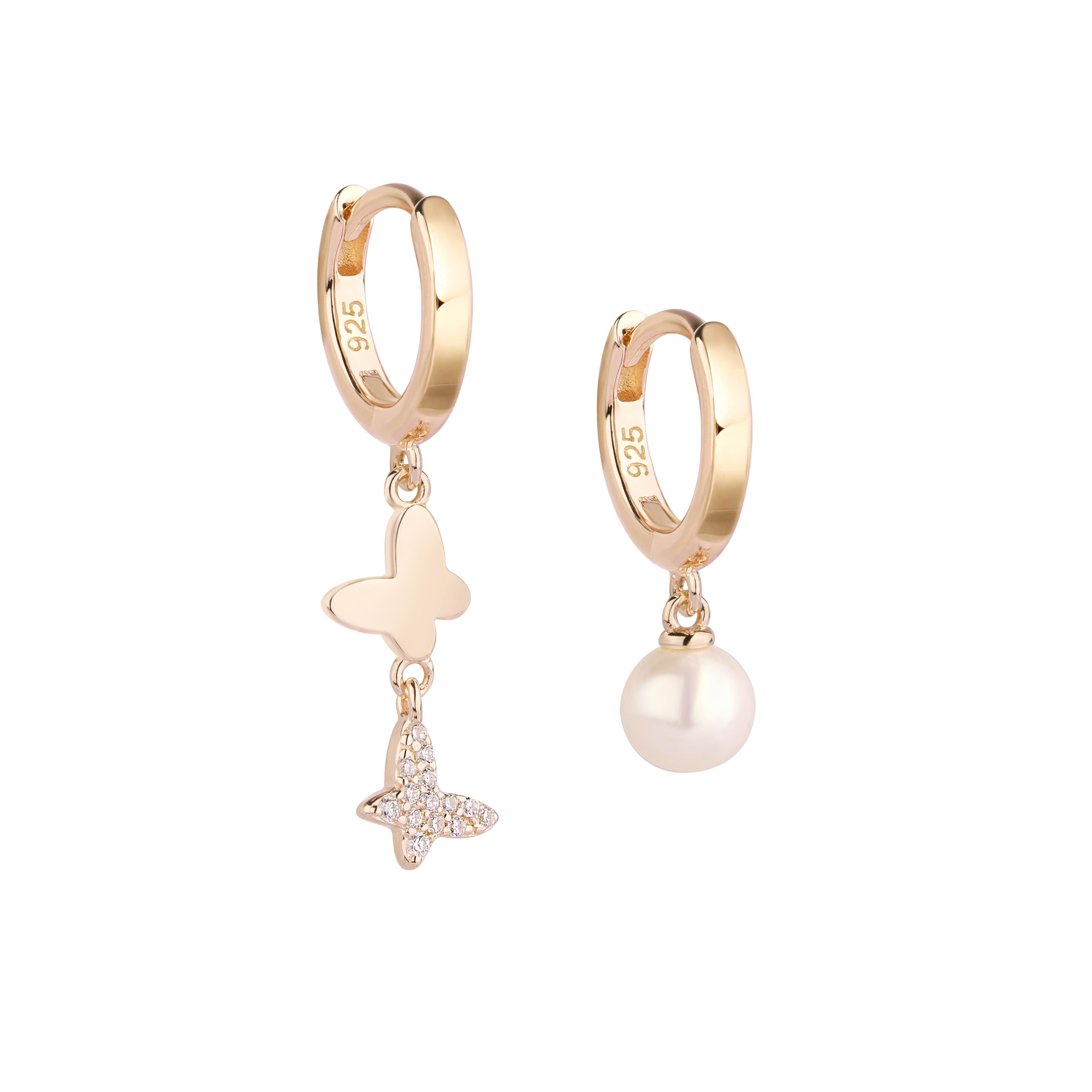 Butterfly Pearl Set Silver Earrings