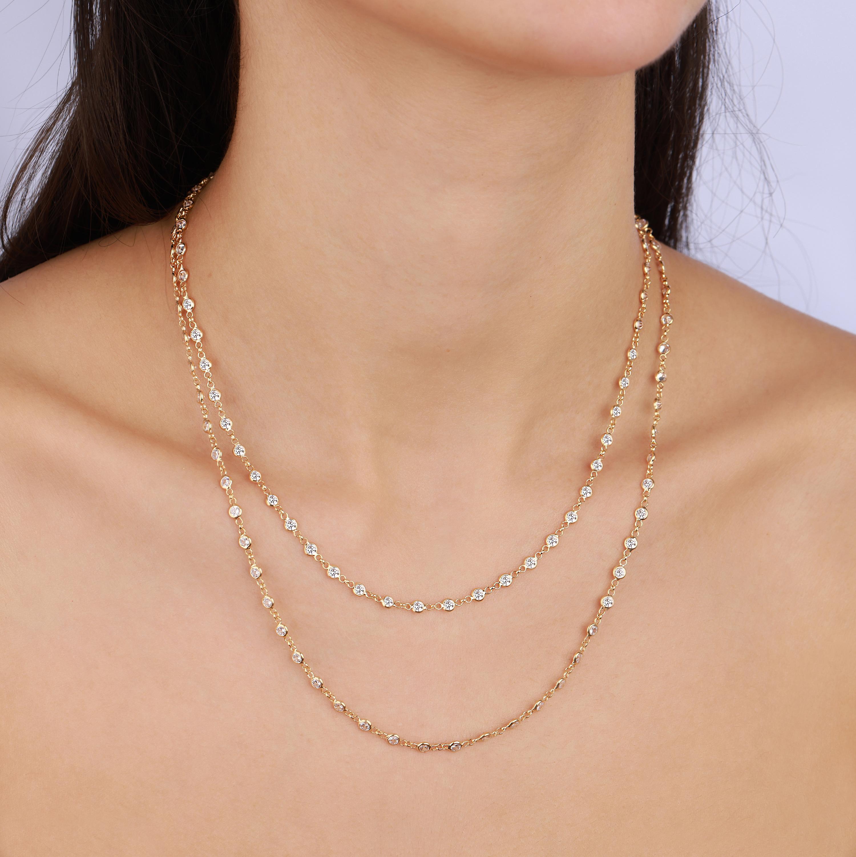 Long Silver Necklace with Coloured Stones