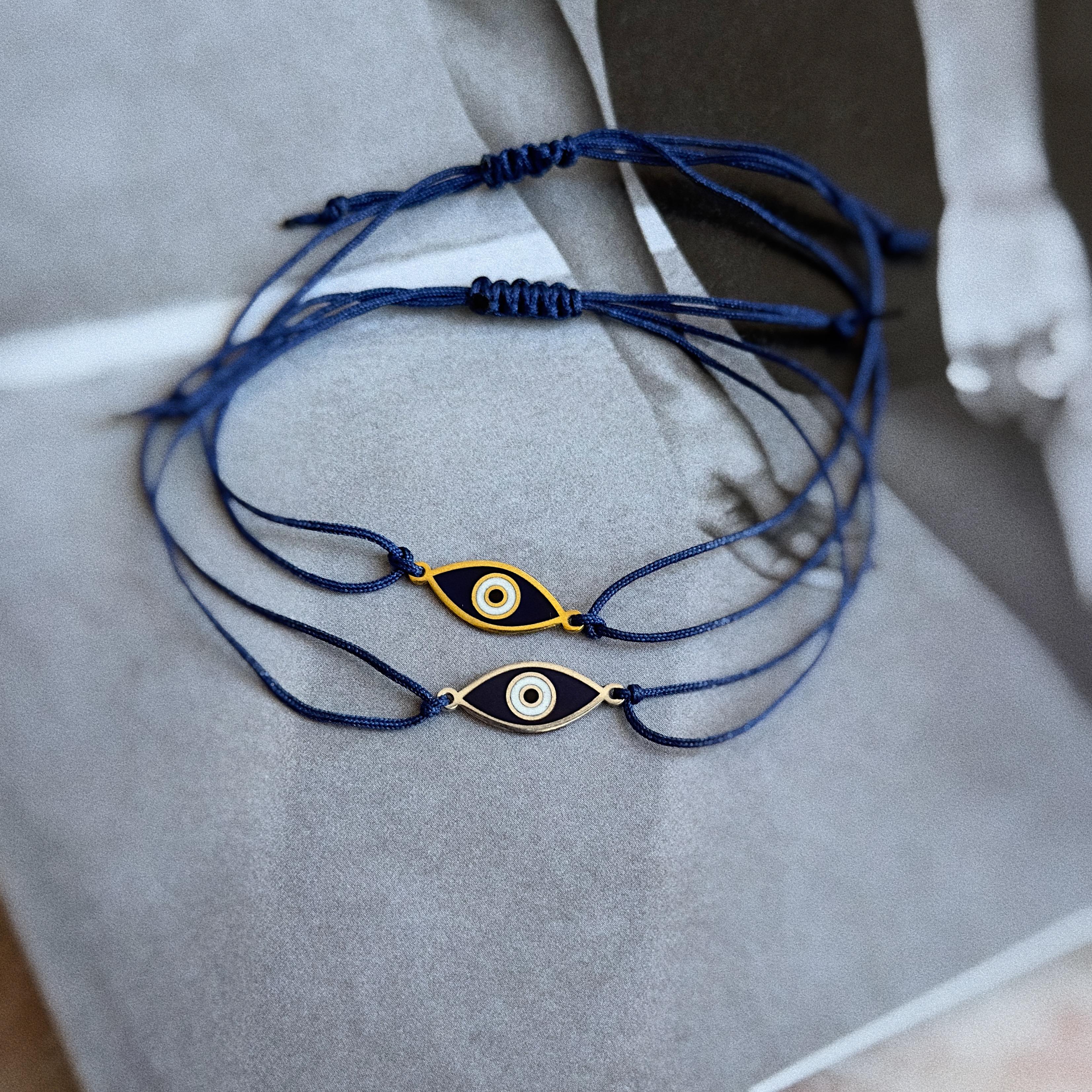 925 Silver - Blue Evil Eye Cord Bracelet