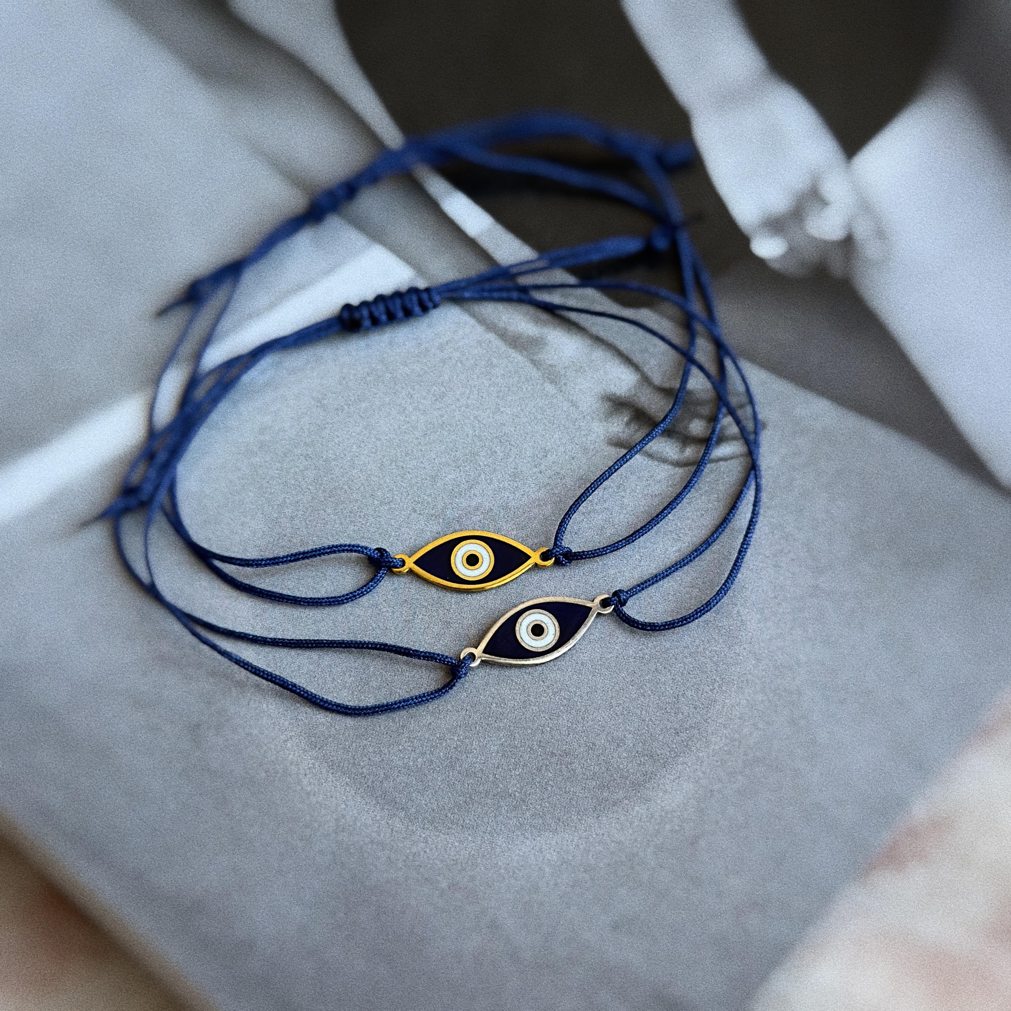 925 Silver - Blue Evil Eye Cord Bracelet