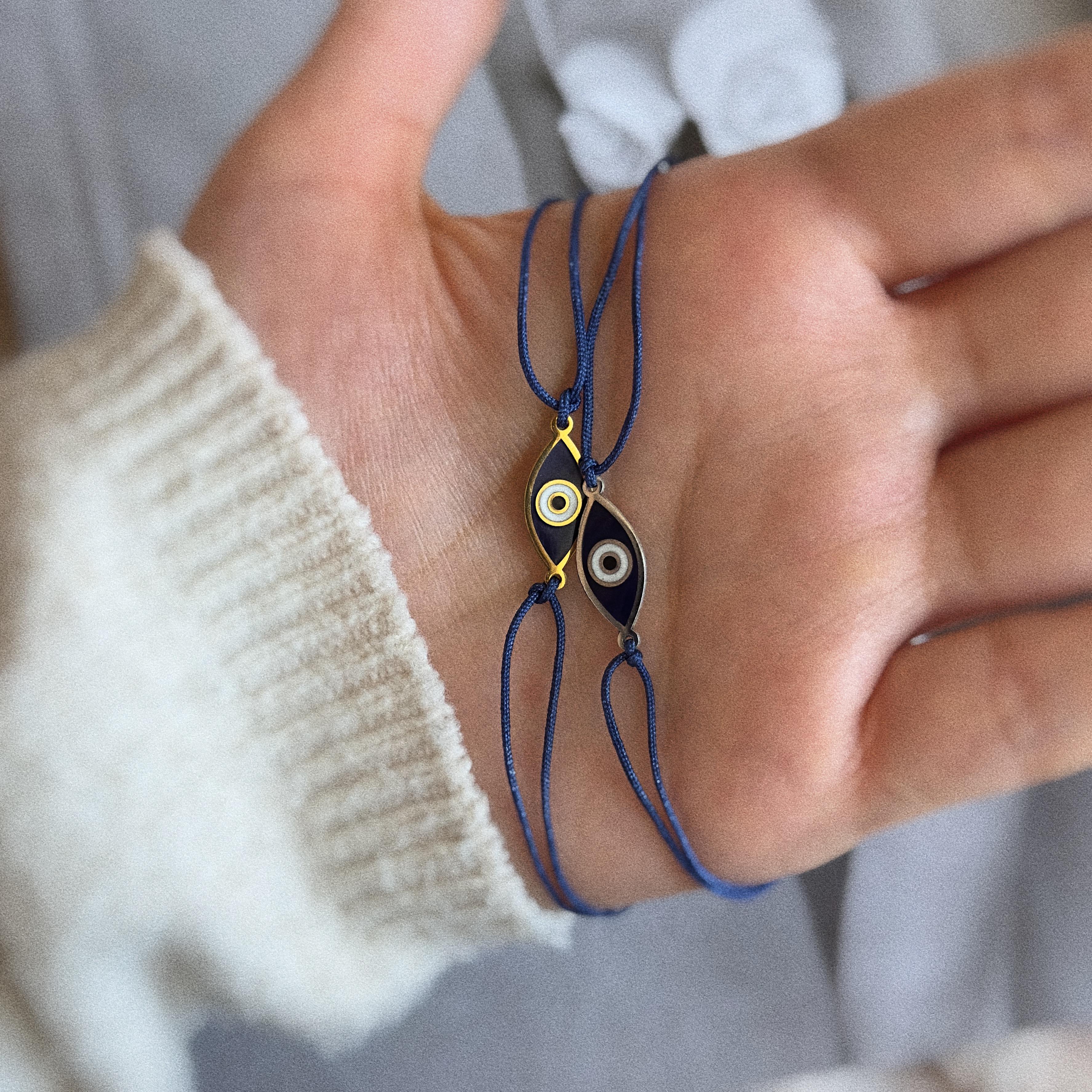 925 Silver - Blue Evil Eye Cord Bracelet