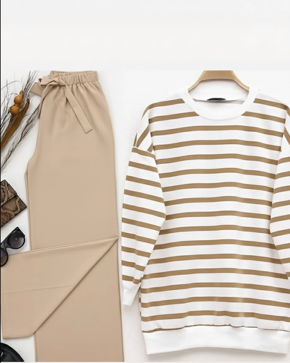 Camel çizgili - Bej bolpaça