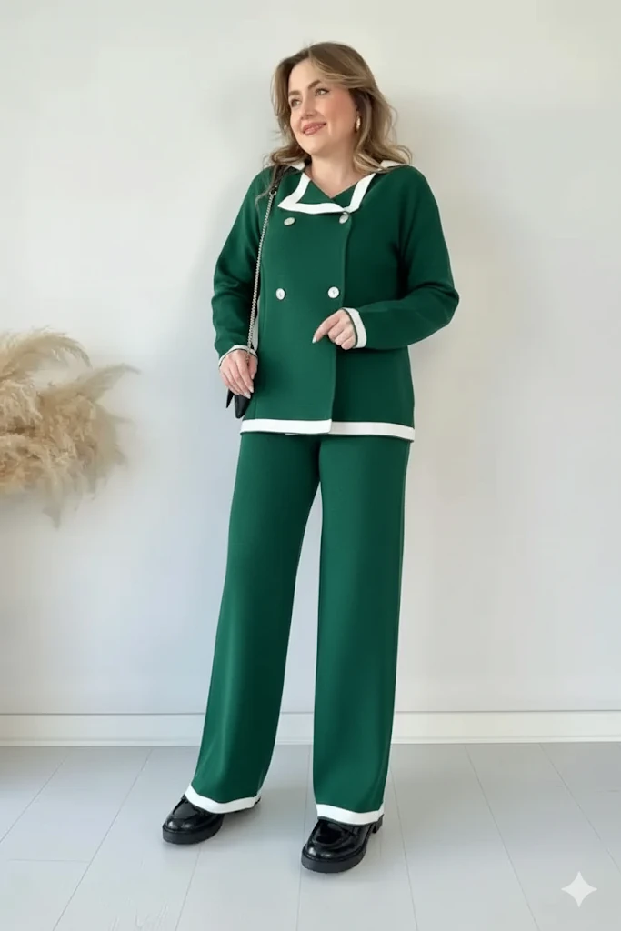 Düğmeli Şanel Triko Takım