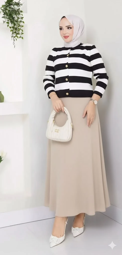 Siyah çizgiliYelek - bej kiloş