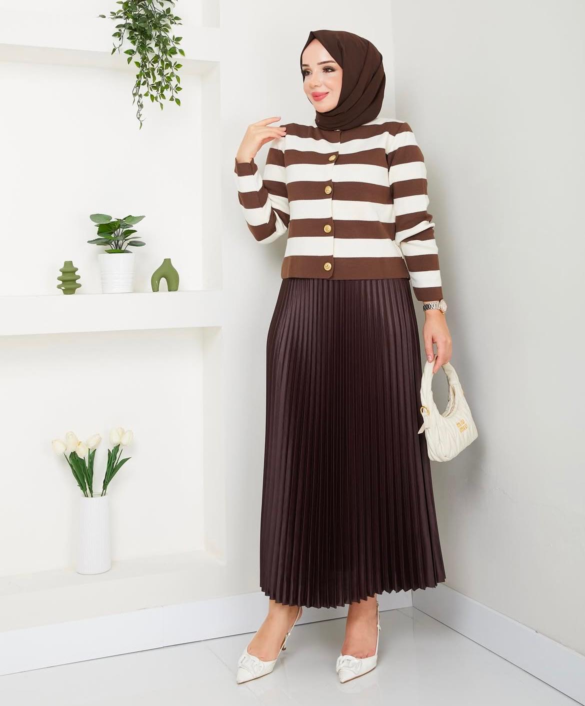 Kahverengi ÇizgiliYelek -Kahverengi Deri Pliseli