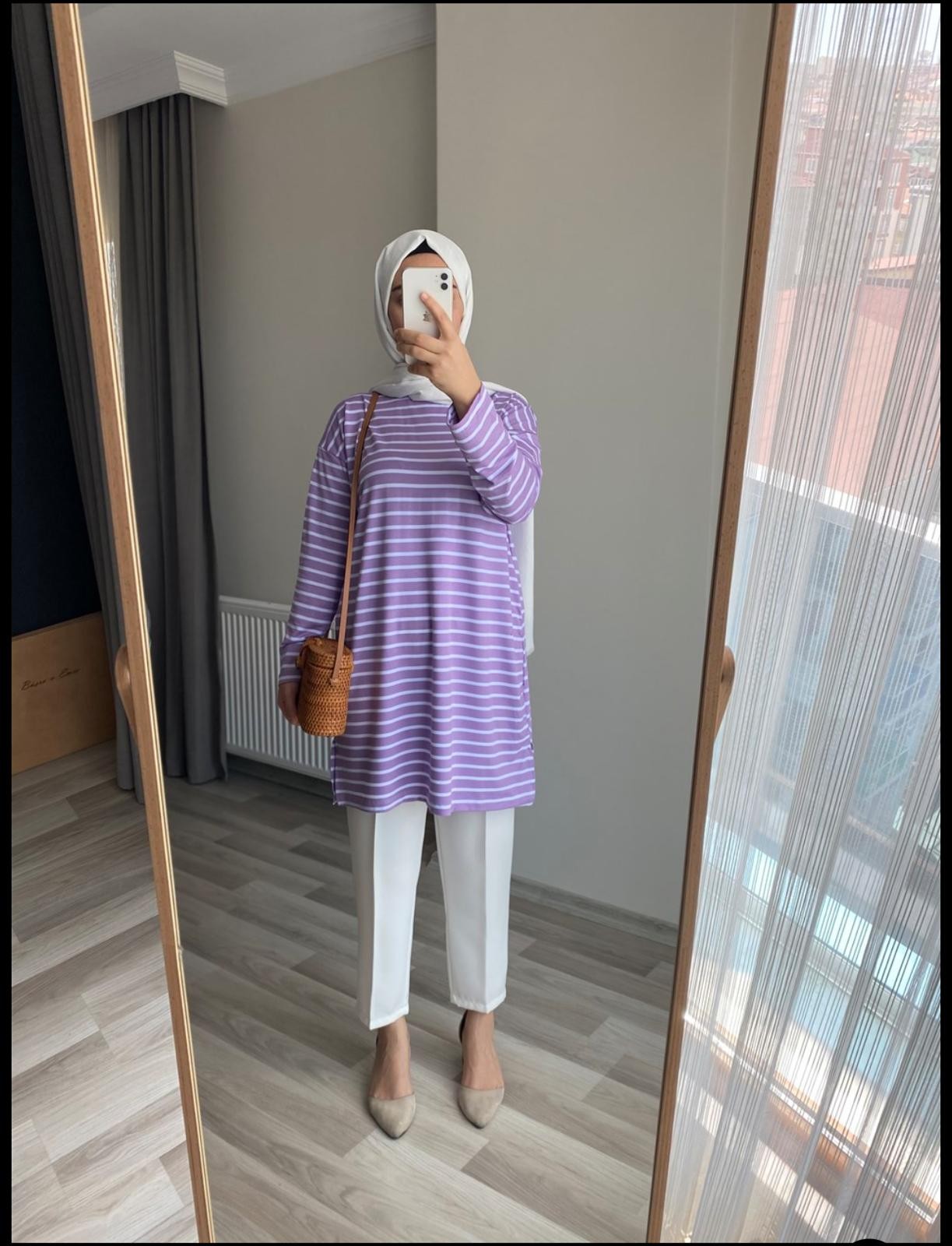 Çizgili tunik viskon likralı