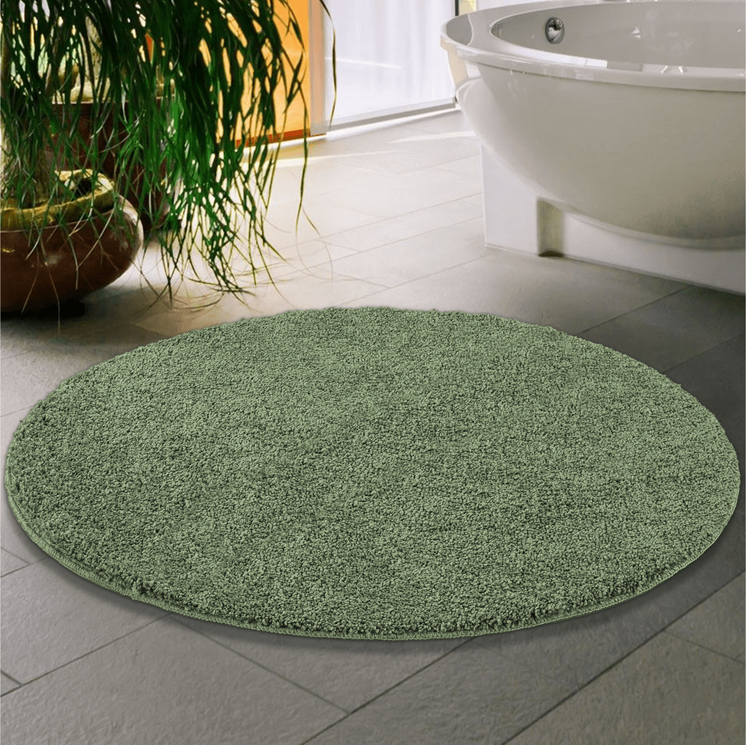Soft Shaggy Doğal Kaymaz Taban Daire Halı 100x100 120x120 - Yeşil