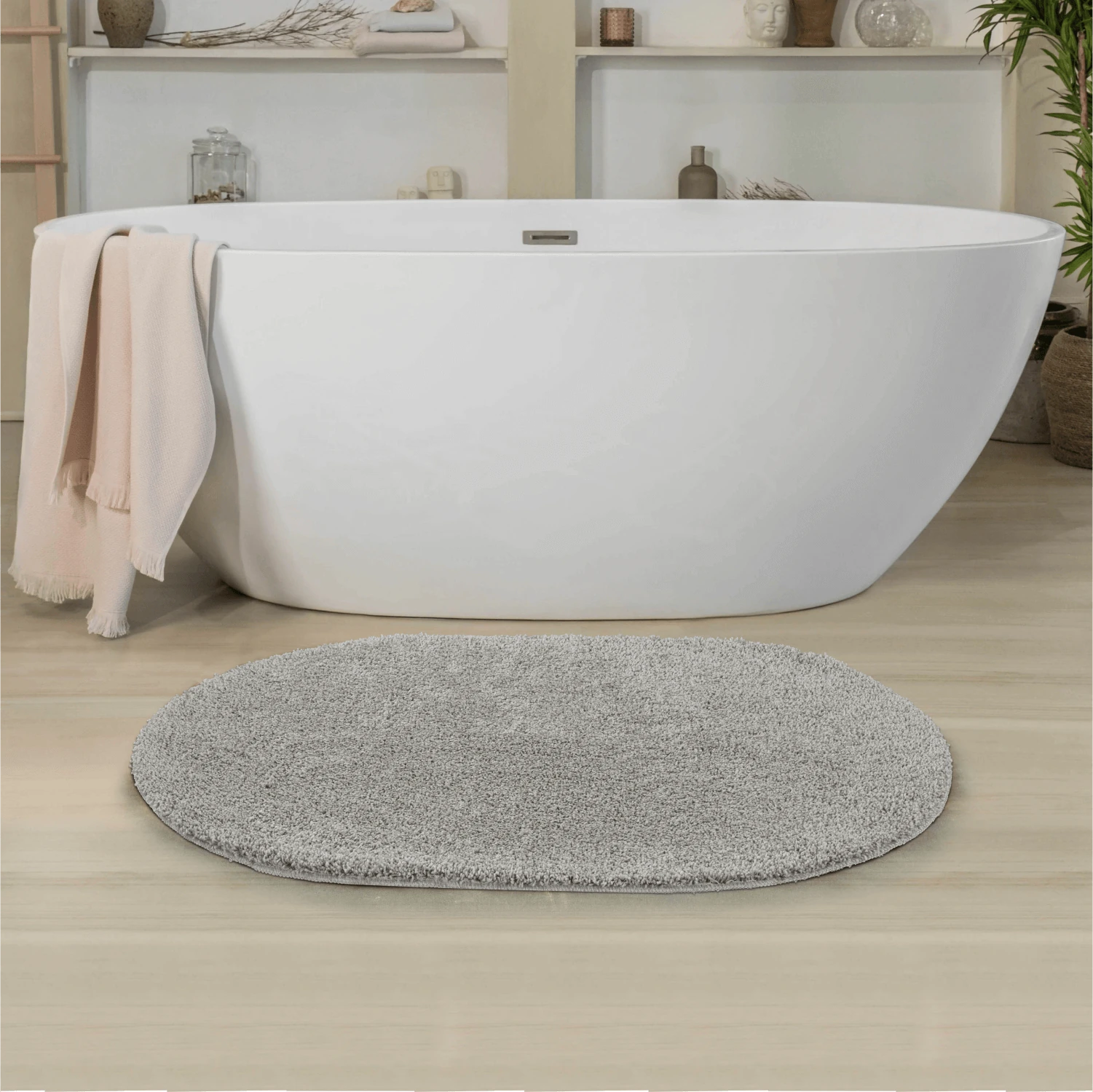 Soft Shaggy Doğal Kaymaz Taban Oval Yolluk - Gri