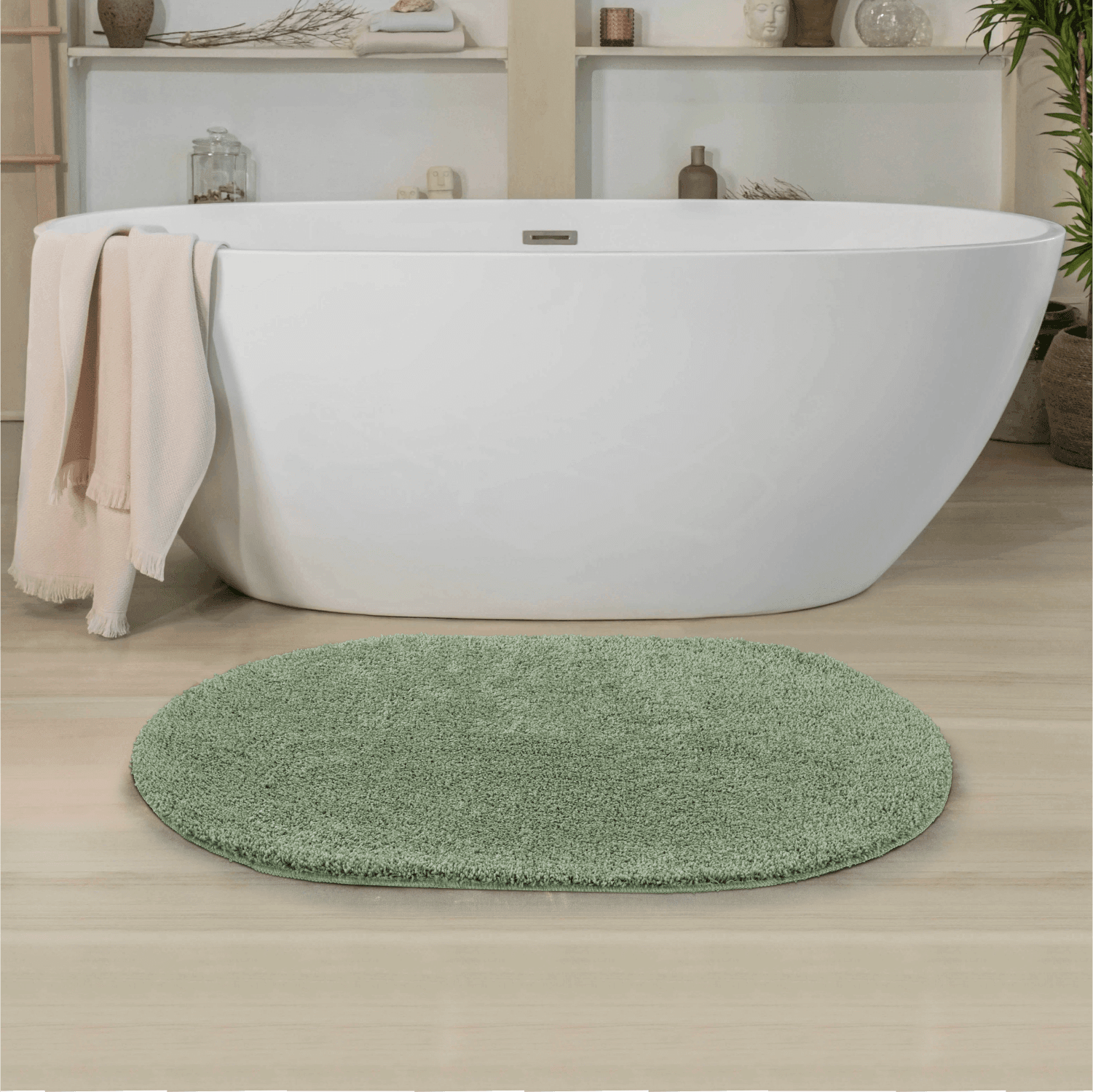 Soft Shaggy Doğal Kaymaz Taban Oval Yolluk - Yeşil
