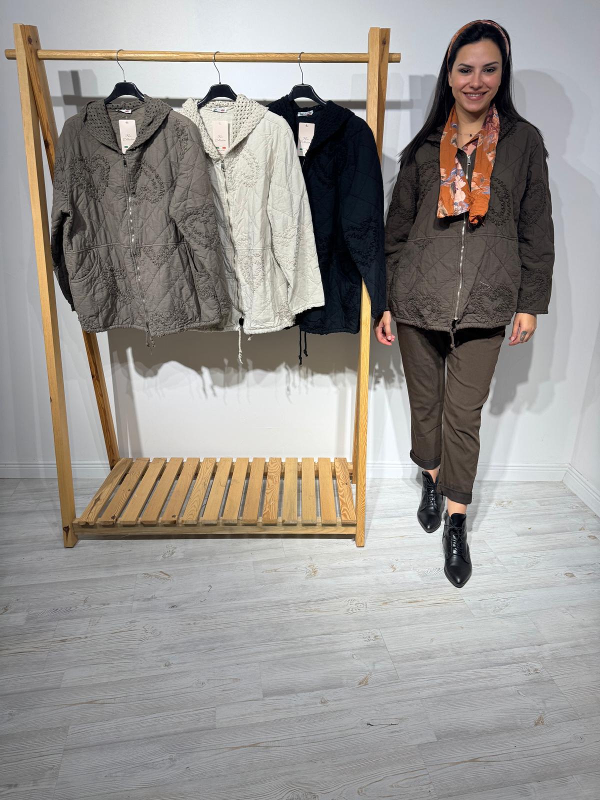 Örgü Kapşonlu Kapitone Ceket