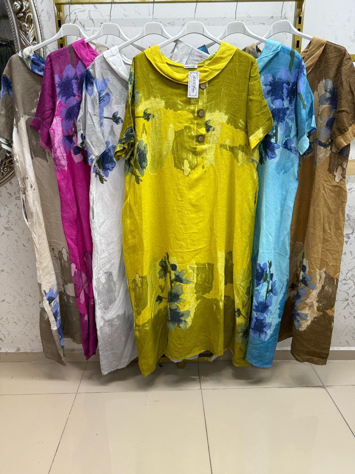 Keten Bebe Yaka Boydan Elbise