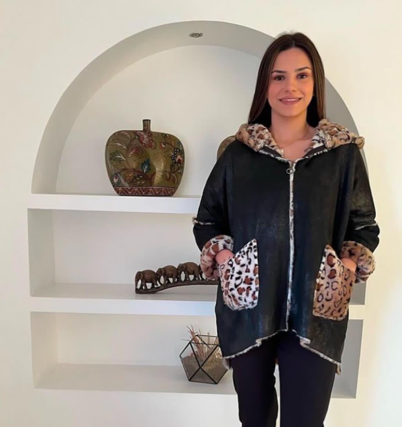 İçi Leopar Desen Nubuk Kaban