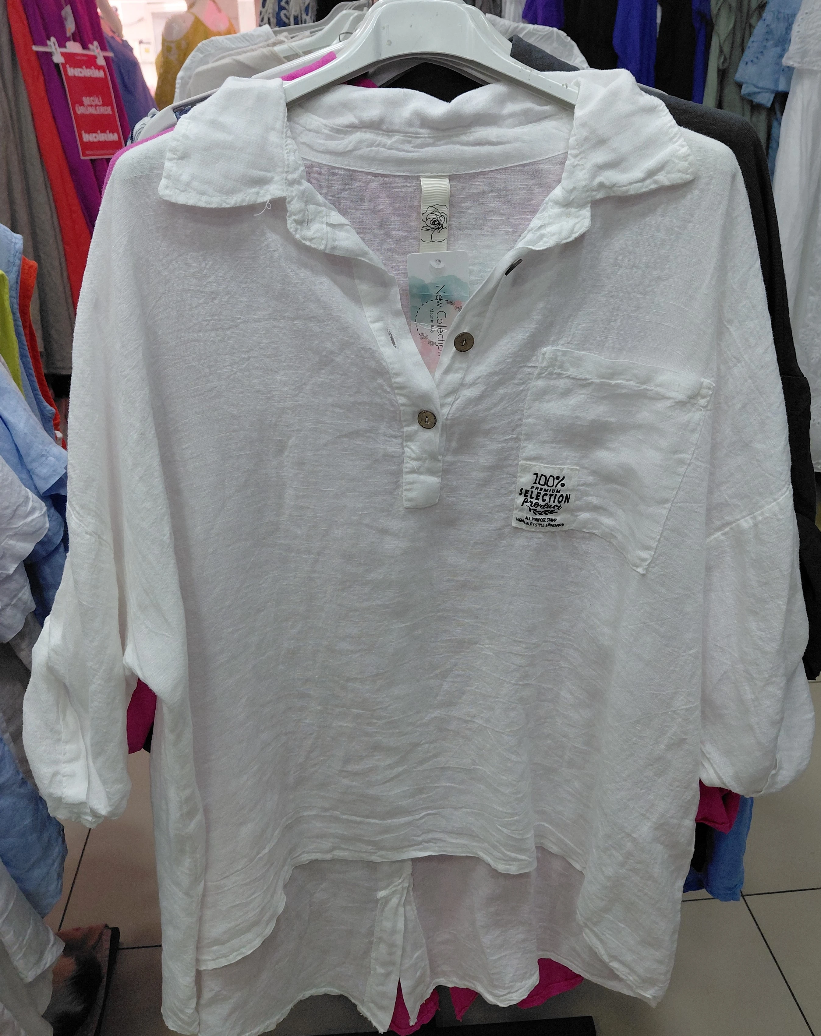 Keten Arkası Düğme Detay İtalyan Gömlek