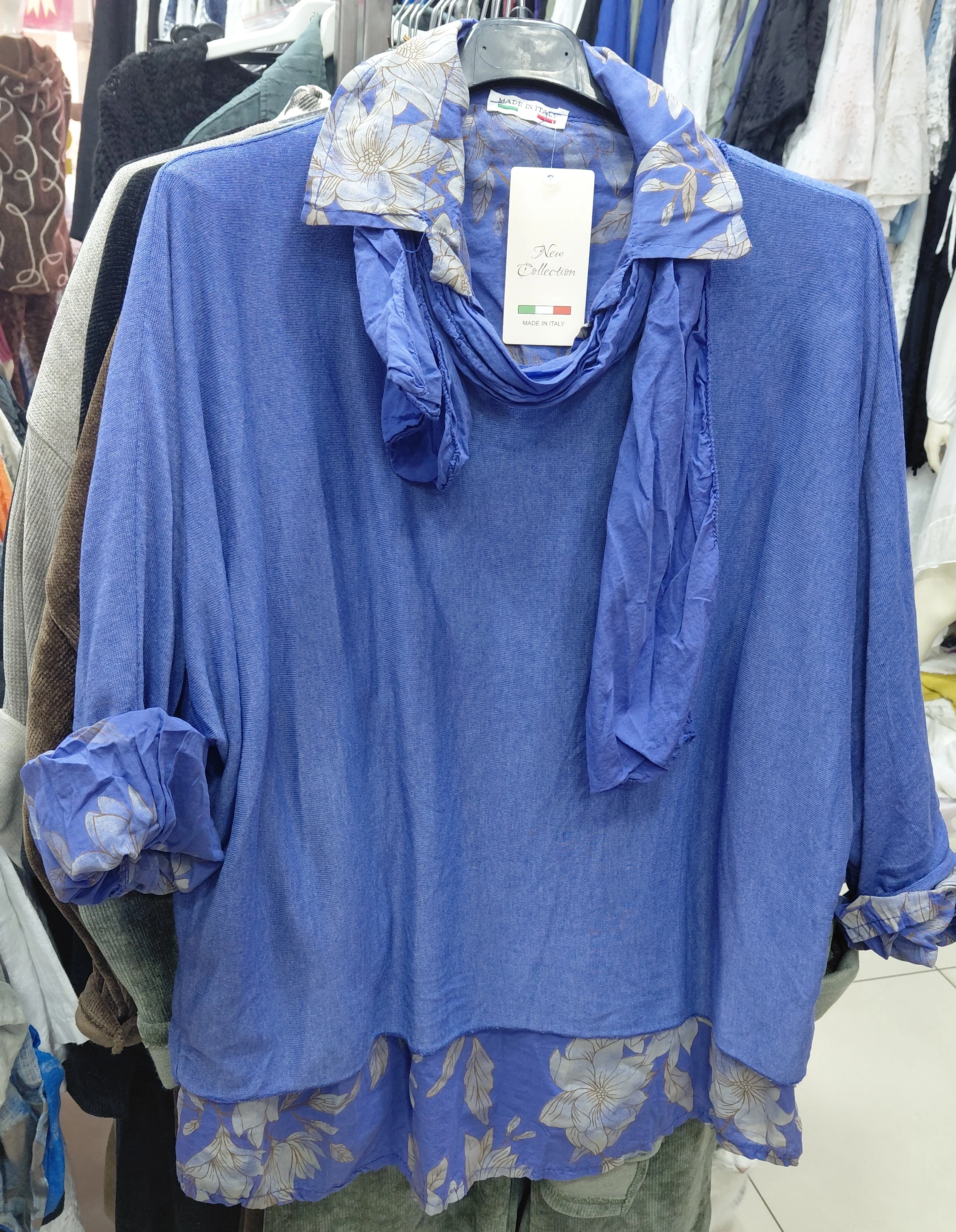 Fularlı Çiçek Desen Gömlekli Triko Bluz