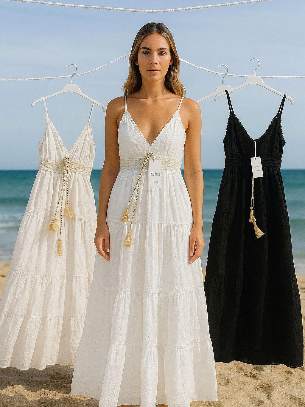 Nakış Detaylı Askılı İtalyan Elbise