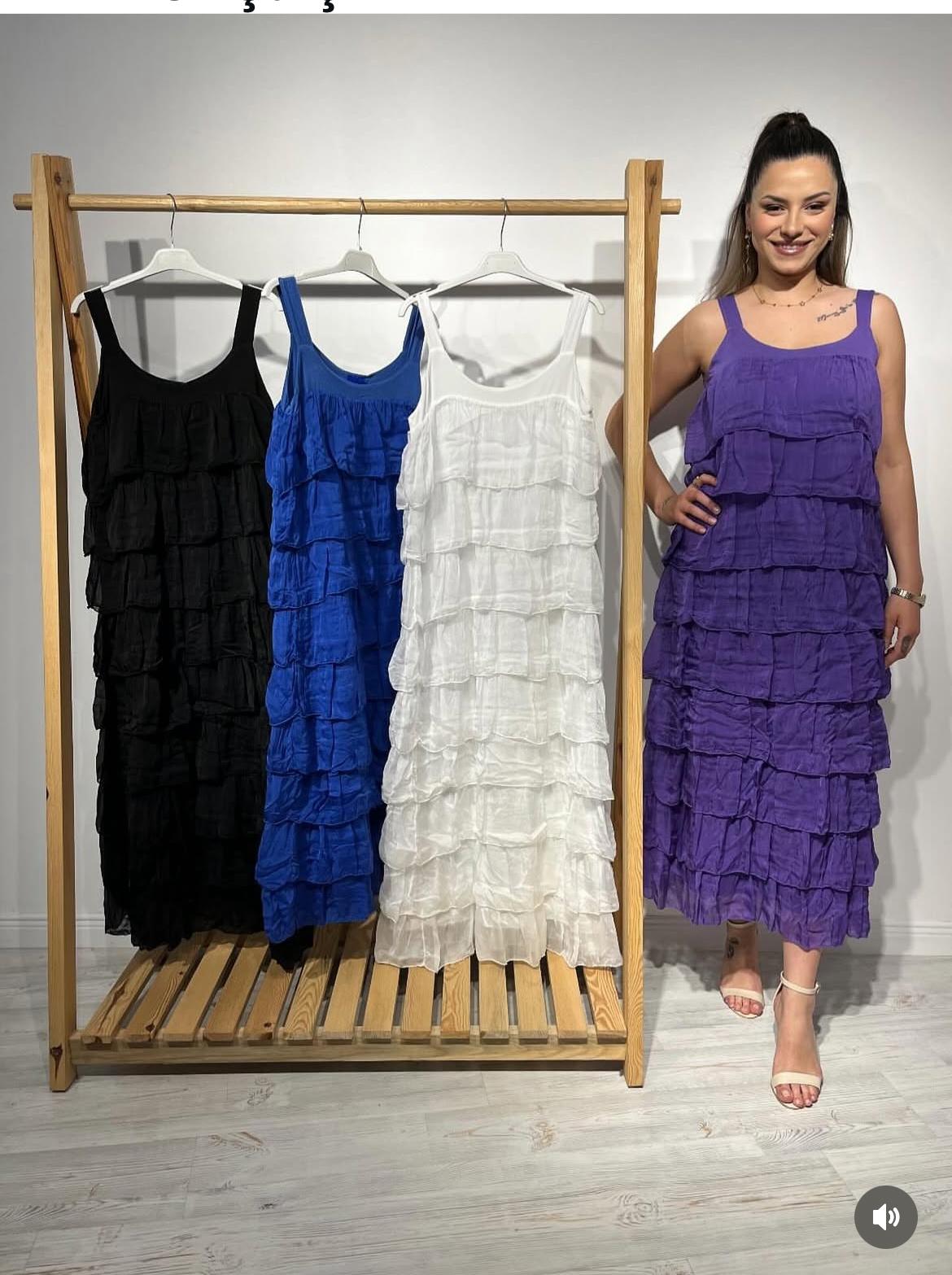 Kat Kat Fırfır Kalın Askı İtalyan Elbise