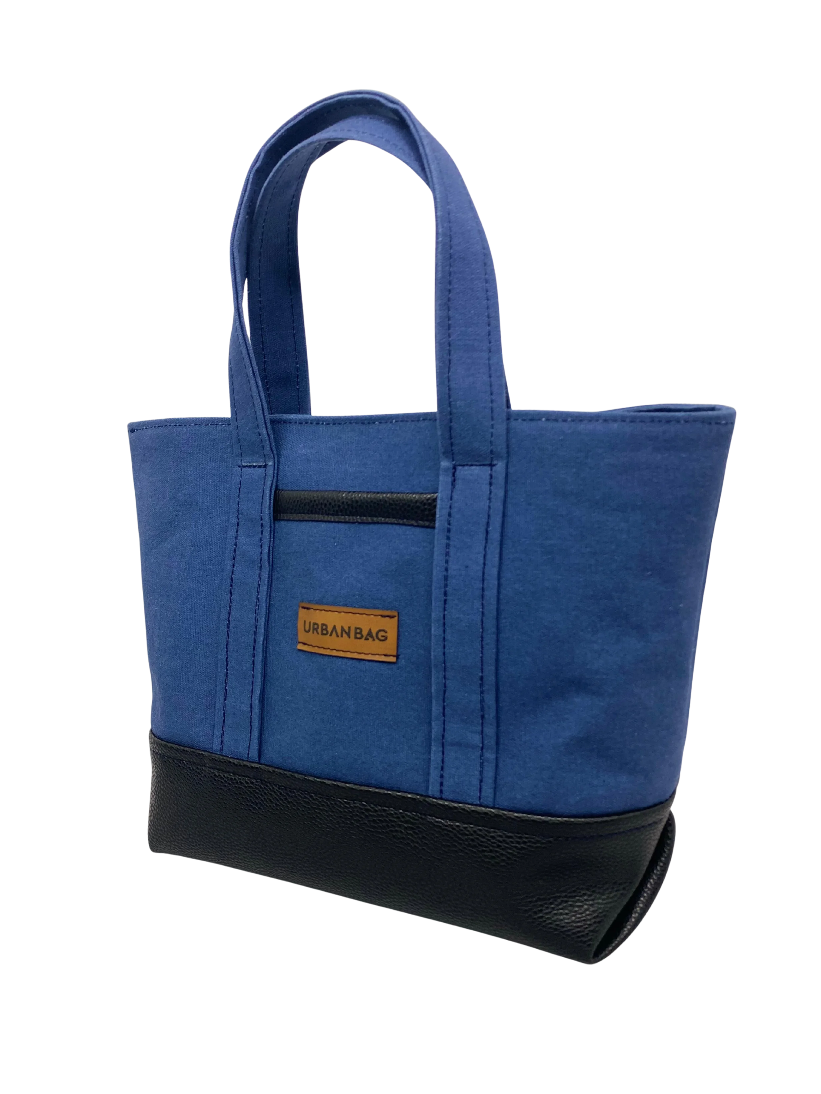 Denim Mavi Siyah Deri Kol Çantası