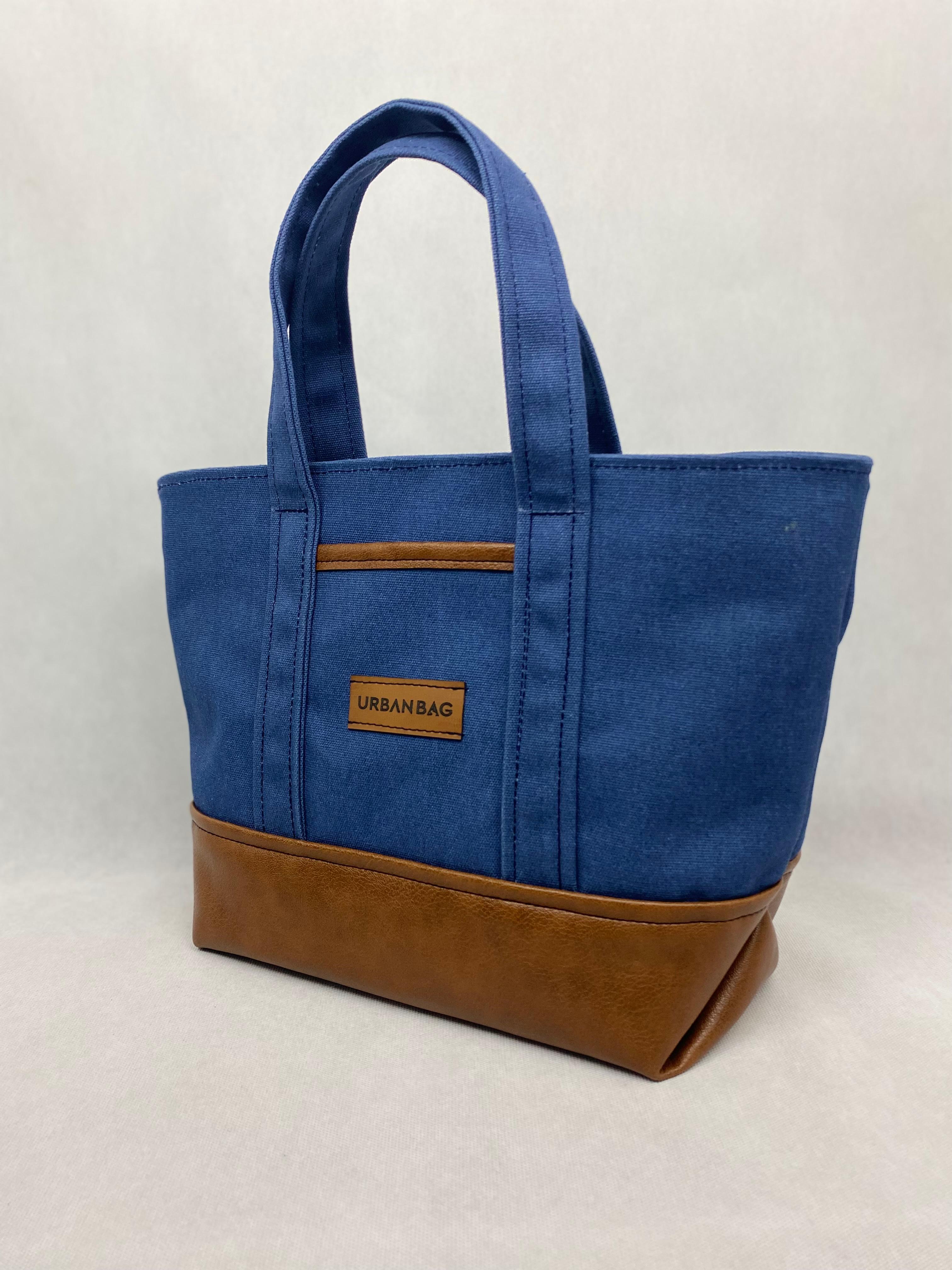 Denim Mavi Taba Deri Kol Çantası