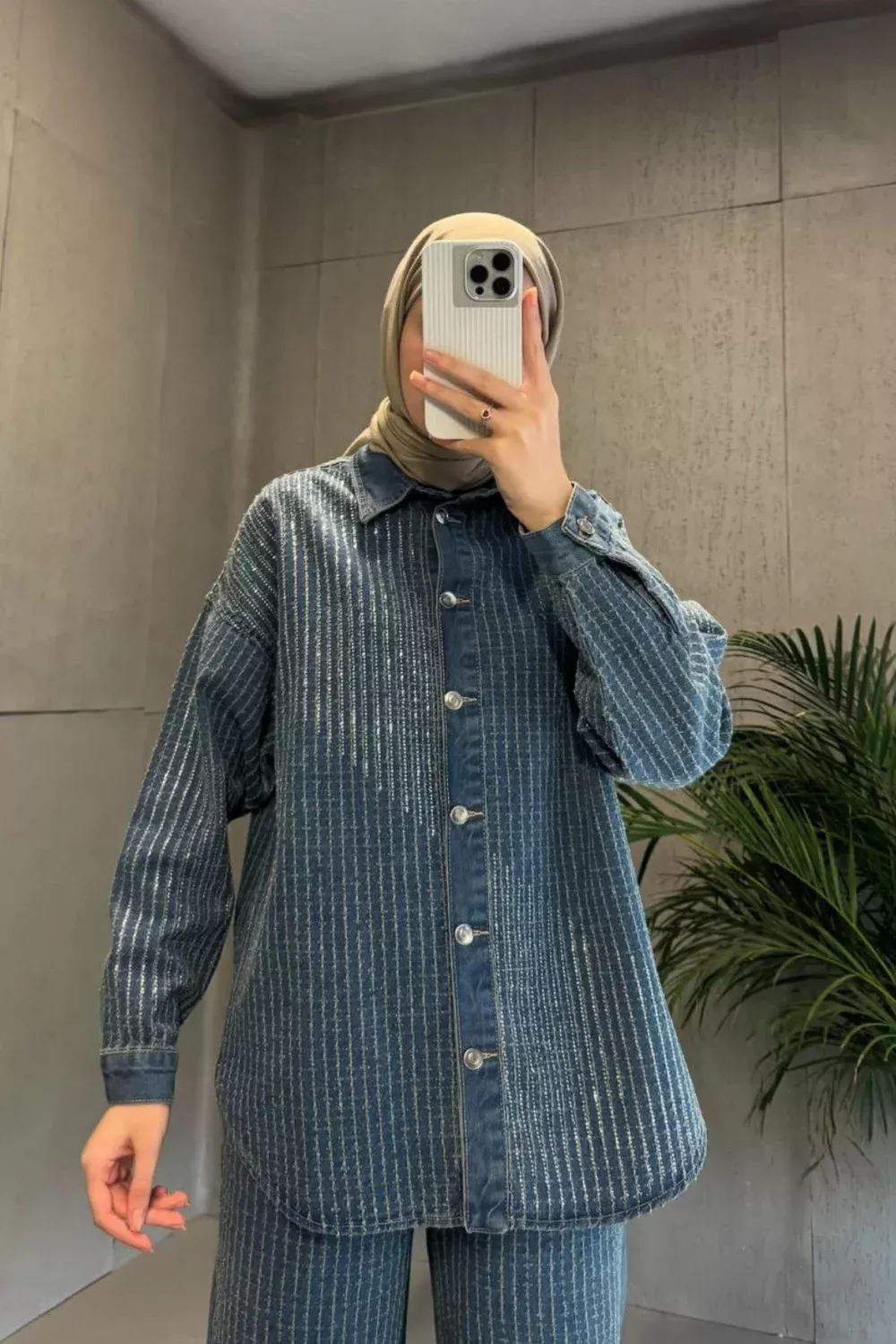 Taşlı Denim Takım