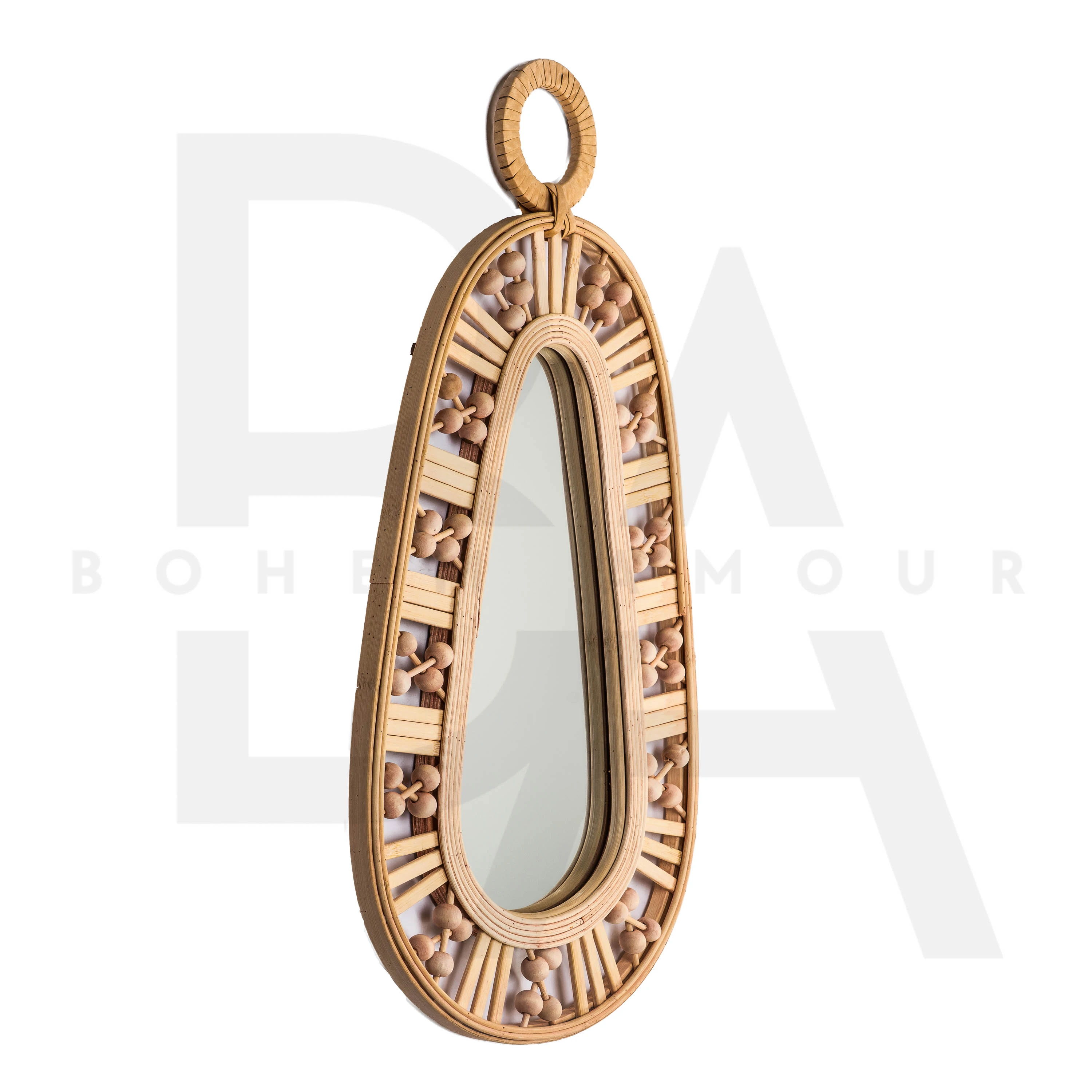 Boncuklu Damla Form Bambu Ayna