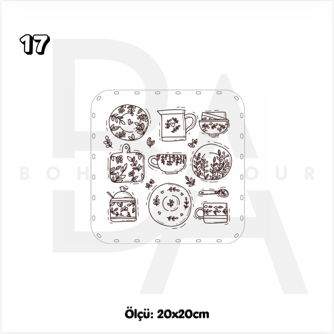 20x20cm Kare Desenli Baskılı Delikli Rattan Altlık