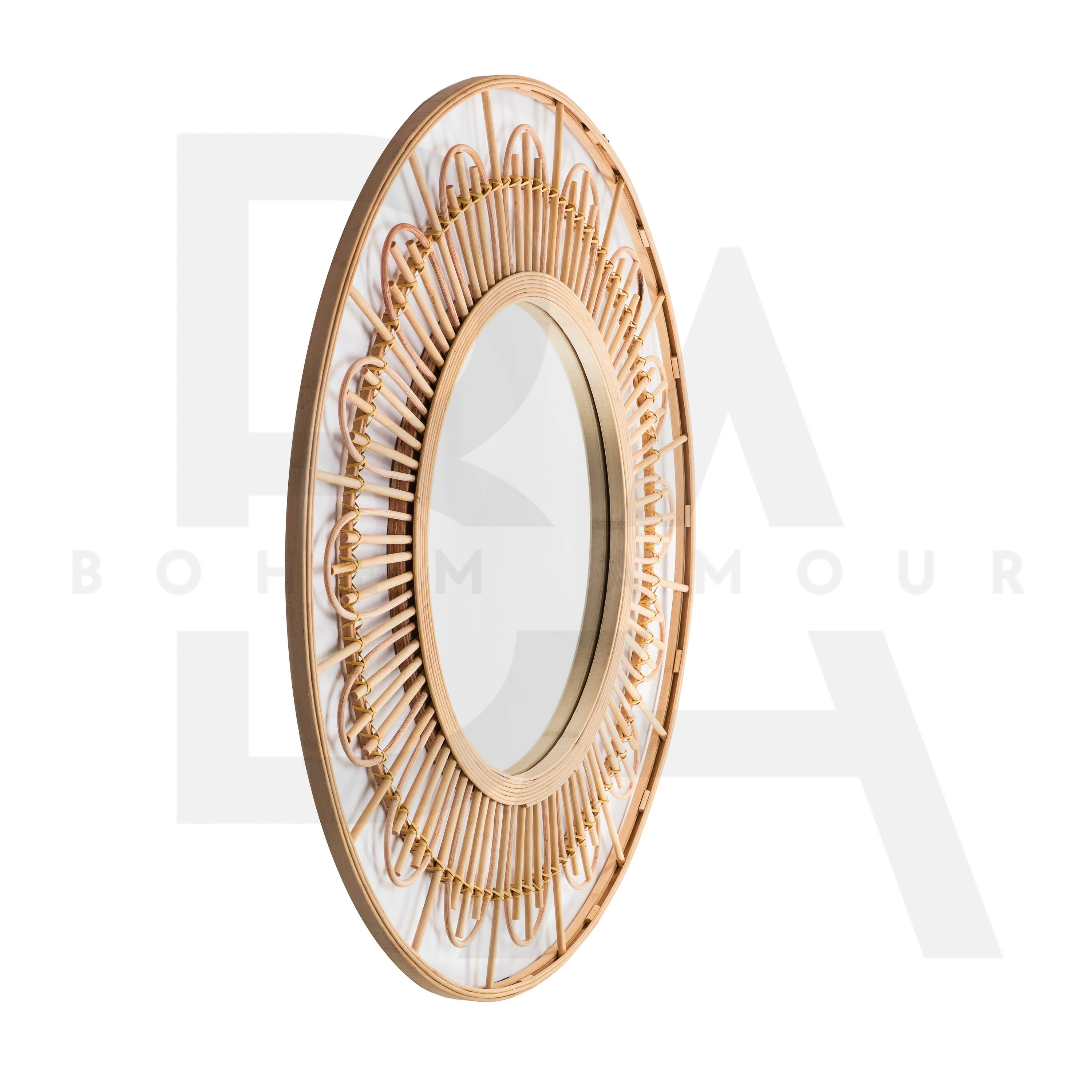 Yuvarlak Kraliçe Halo Bambu Ayna