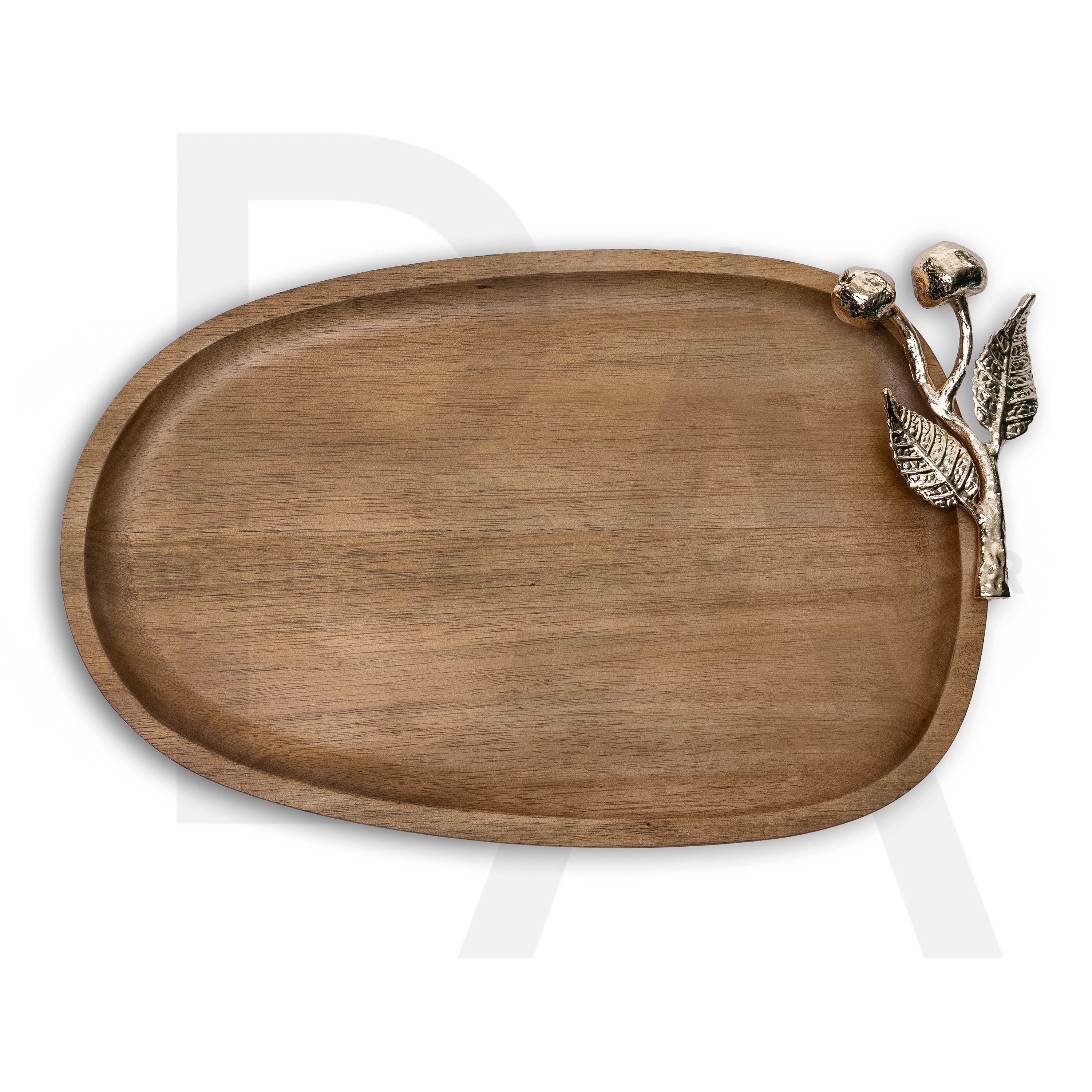 Altın Detaylı Oval Ahşap Sunumluk
